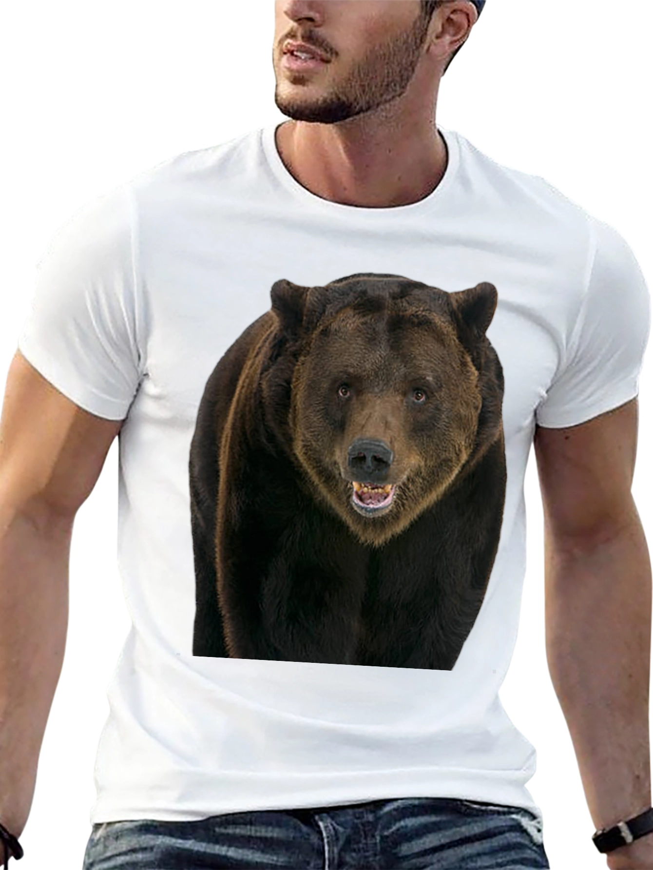 Grizzly Bear Graphic Tee - Black Cotton Shirt