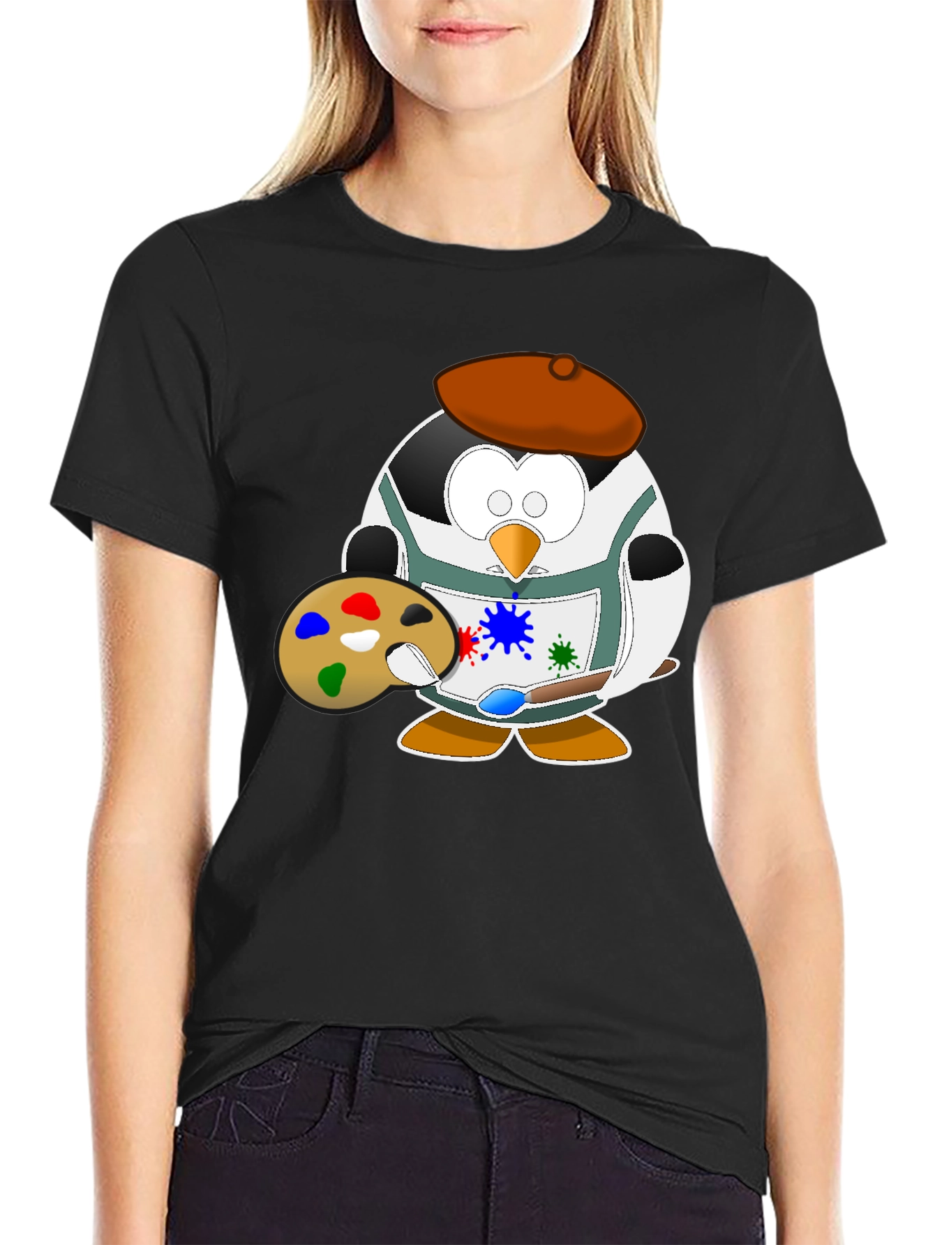 Penguin Artist Graphic Tee - Black Cotton T-Shirt