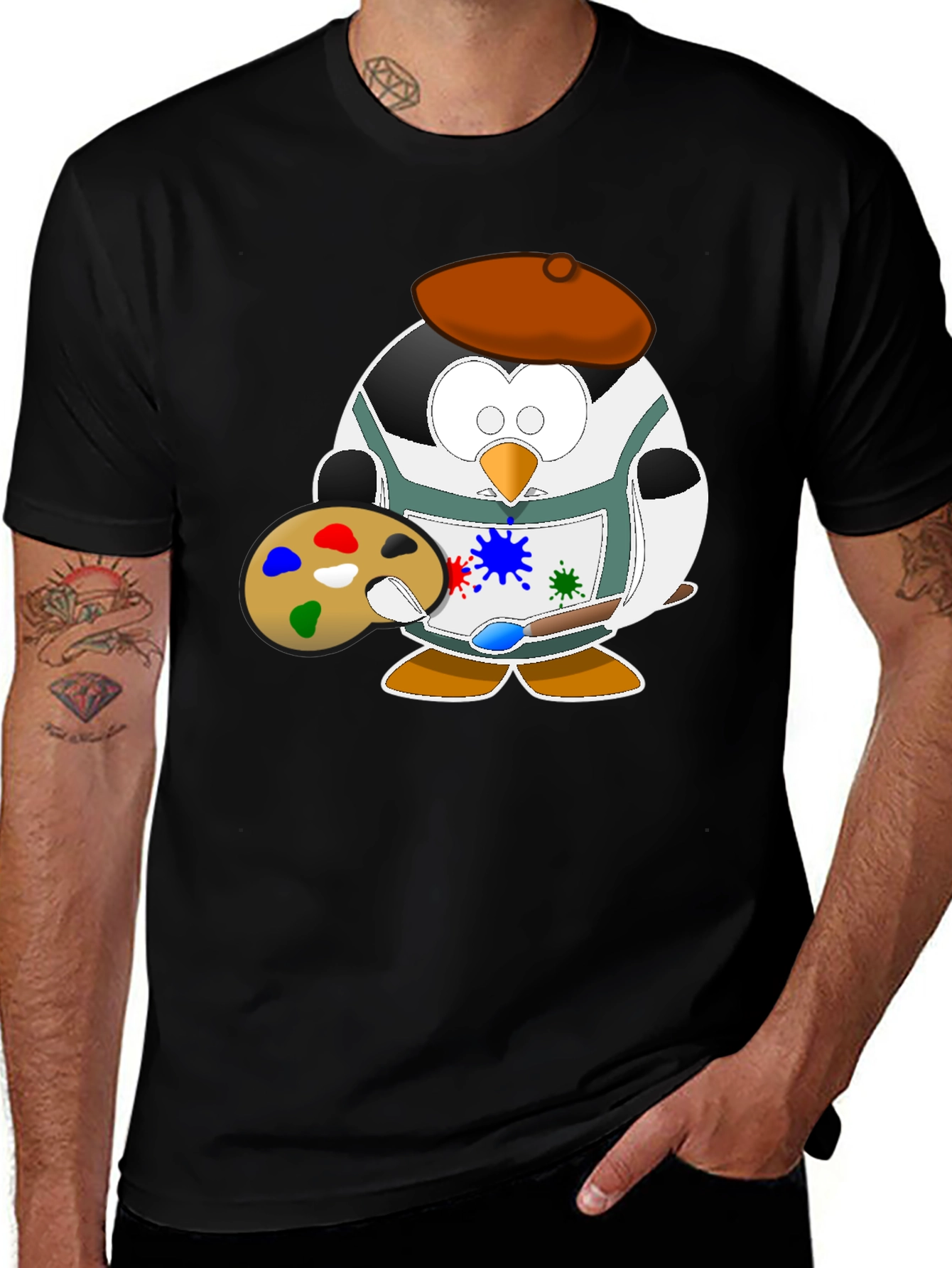 Penguin Artist Graphic Tee - Black Cotton T-Shirt