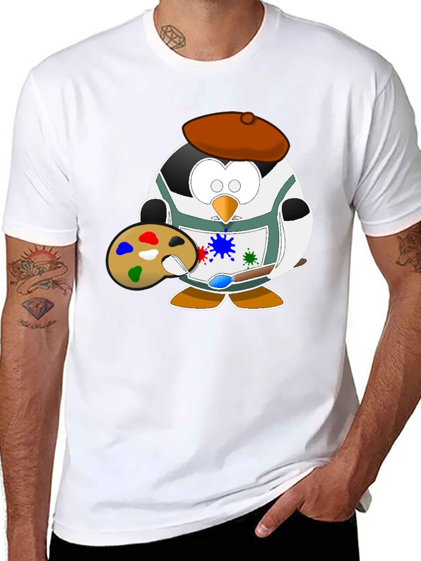 Penguin Artist Graphic Tee - Black Cotton T-Shirt
