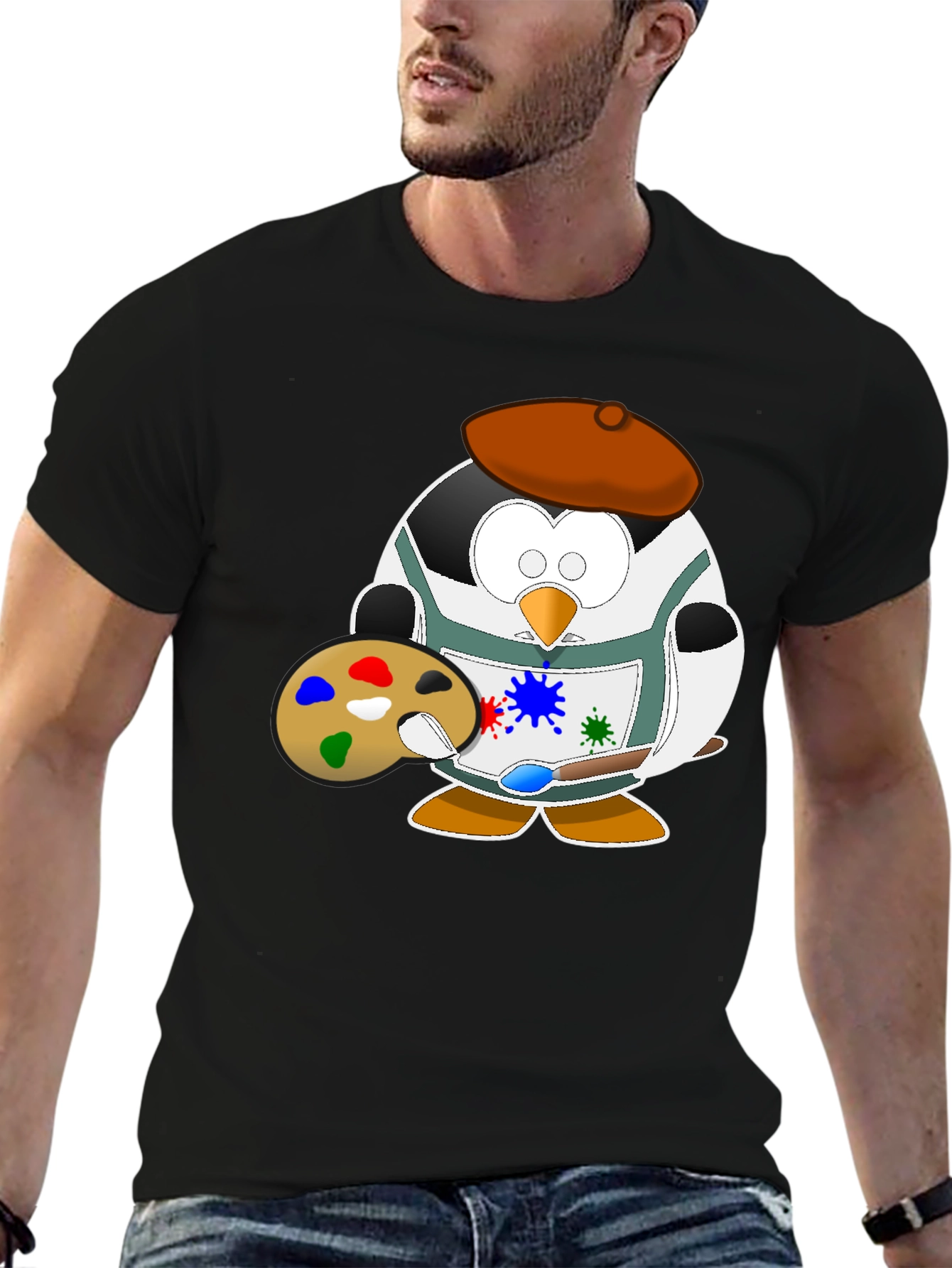 Penguin Artist Graphic Tee - Black Cotton T-Shirt