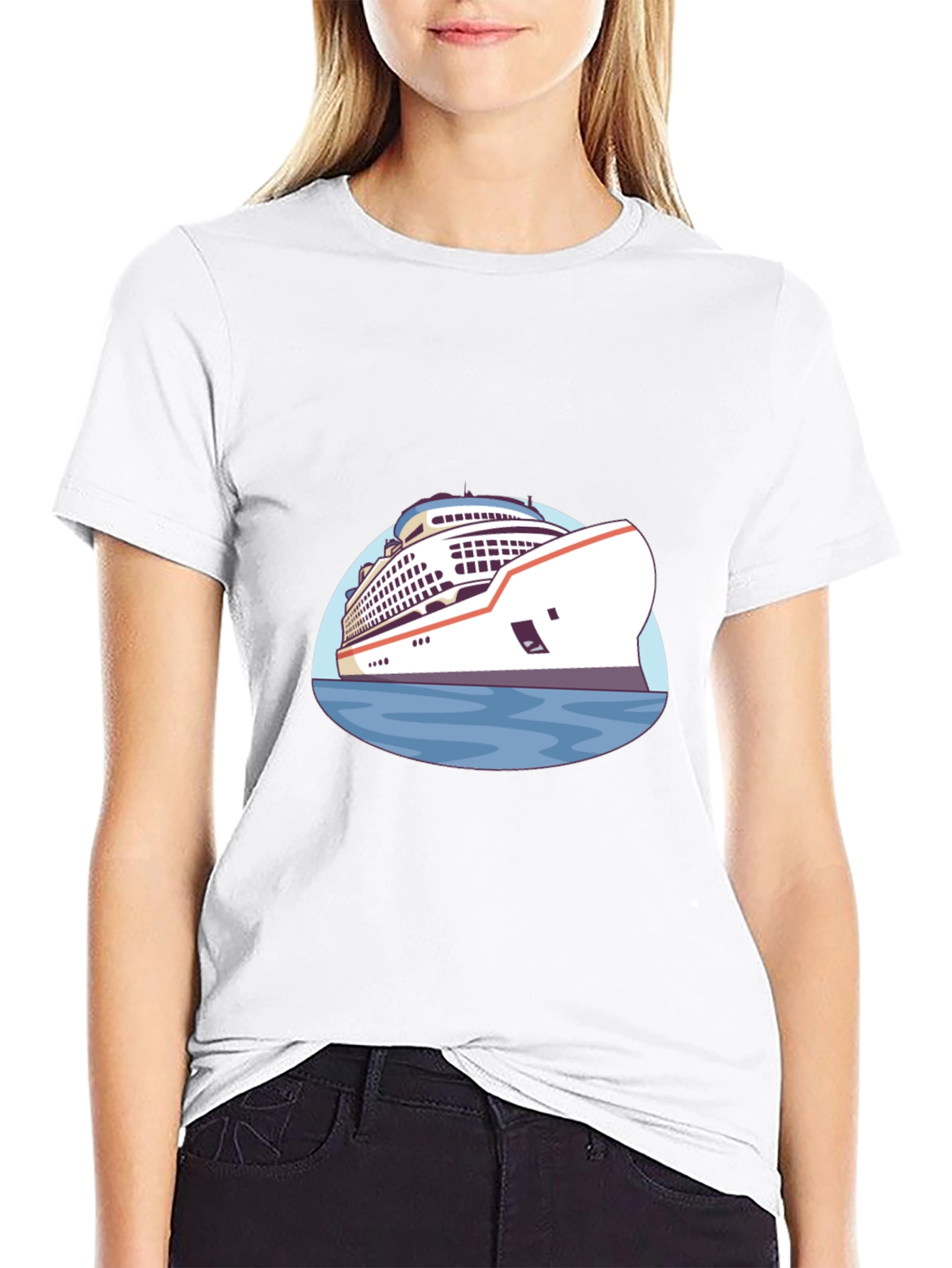 Cruise Ship Graphic T-Shirt - Black Cotton Tee