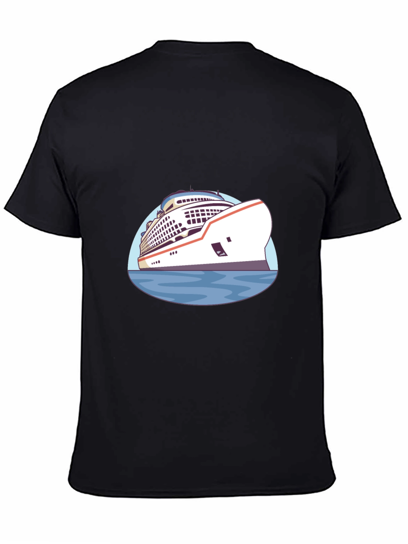Cruise Ship Graphic T-Shirt - Black Cotton Tee