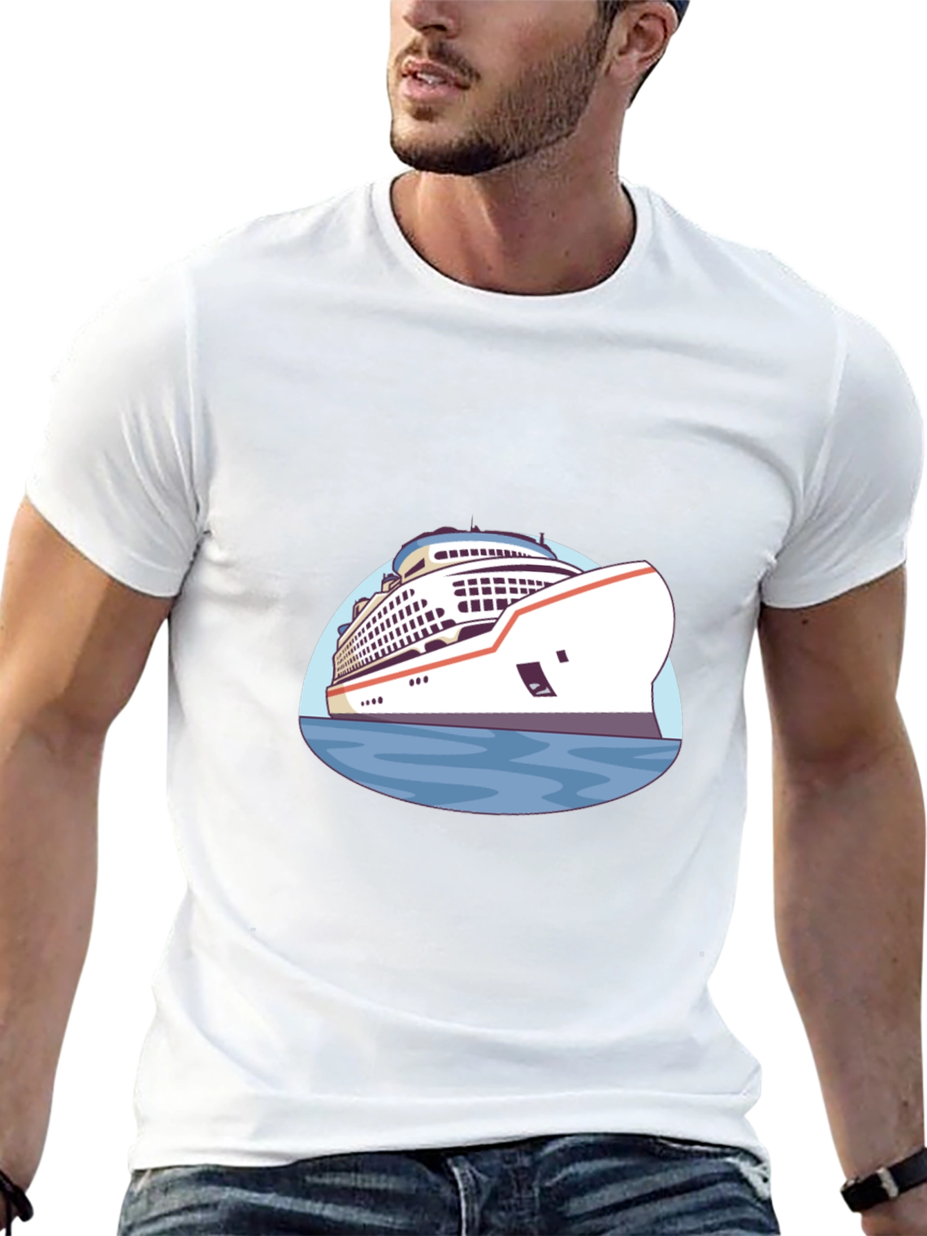 Cruise Ship Graphic T-Shirt - Black Cotton Tee