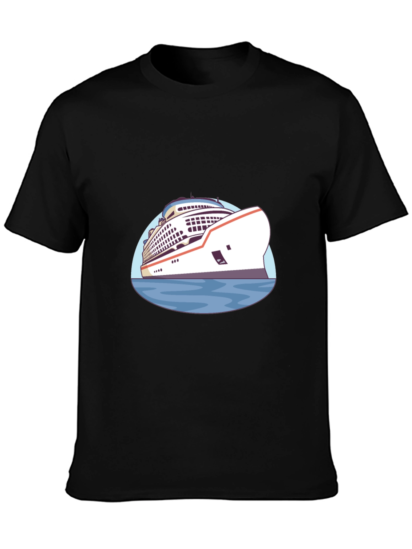 Cruise Ship Graphic T-Shirt - Black Cotton Tee