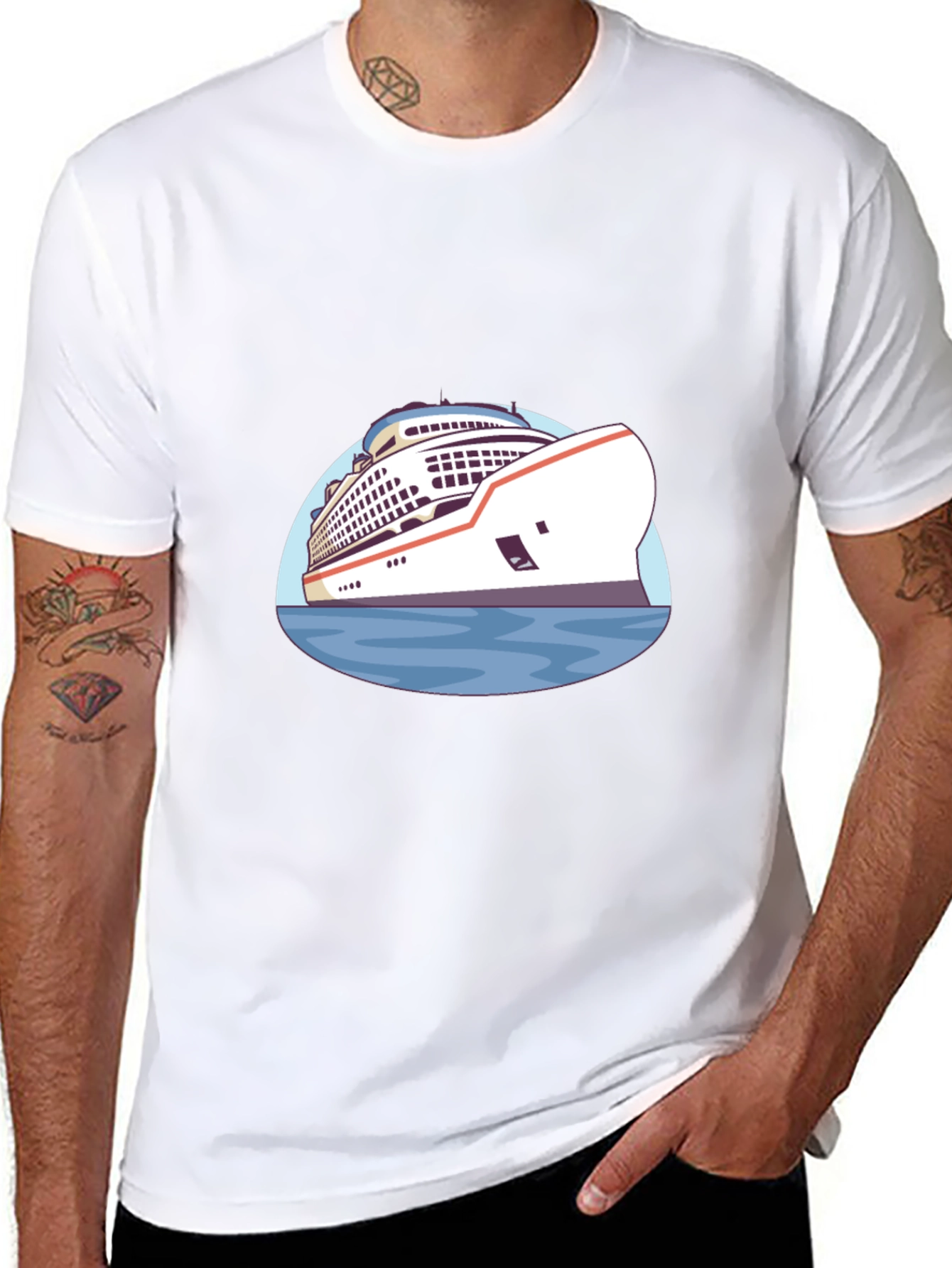 Cruise Ship Graphic T-Shirt - Black Cotton Tee