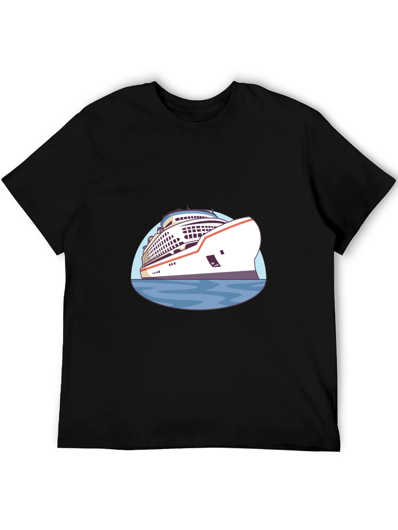 Cruise Ship Graphic T-Shirt - Black Cotton Tee