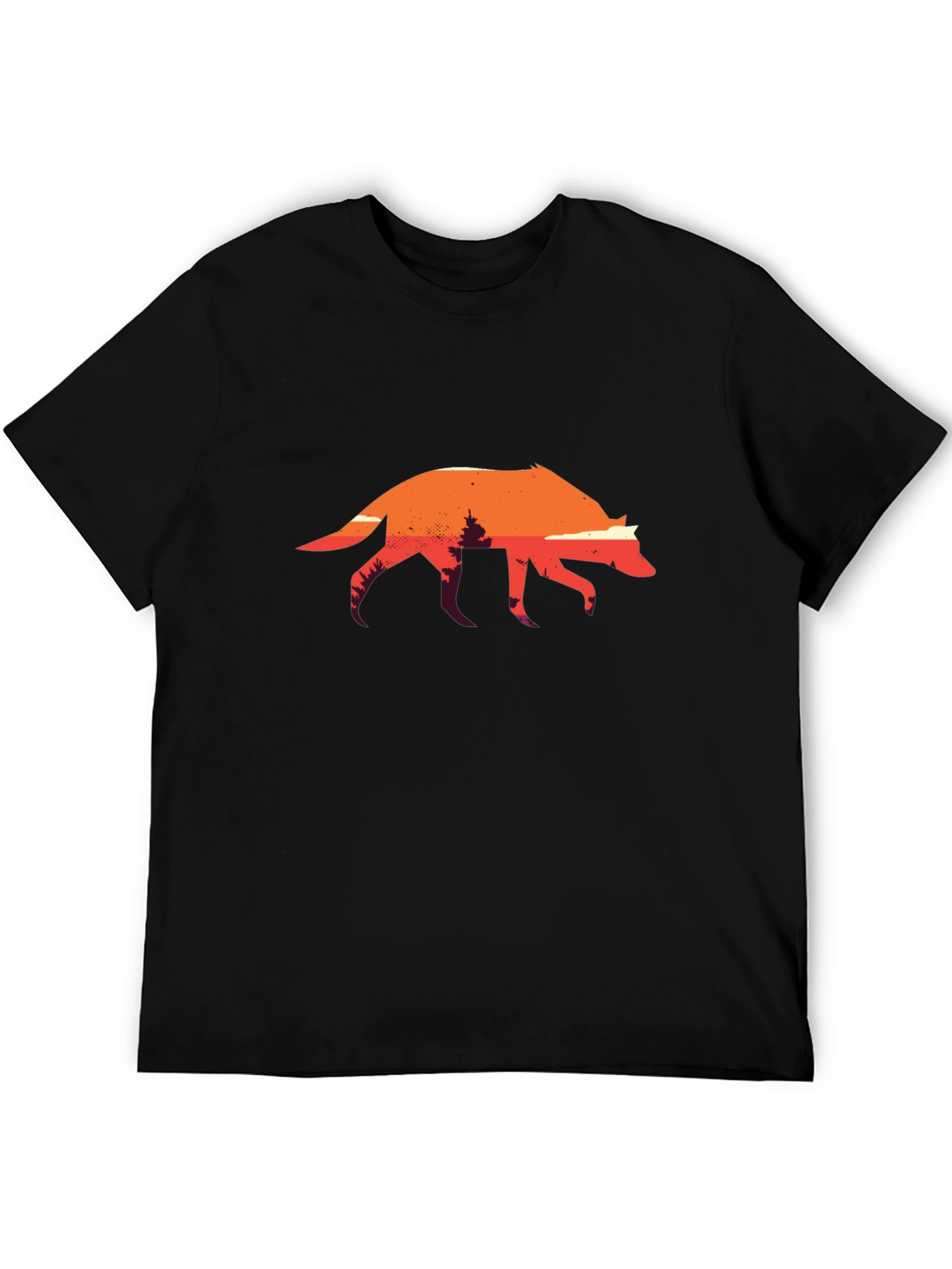Sunset Wolf Graphic Tee - Black Cotton T-Shirt