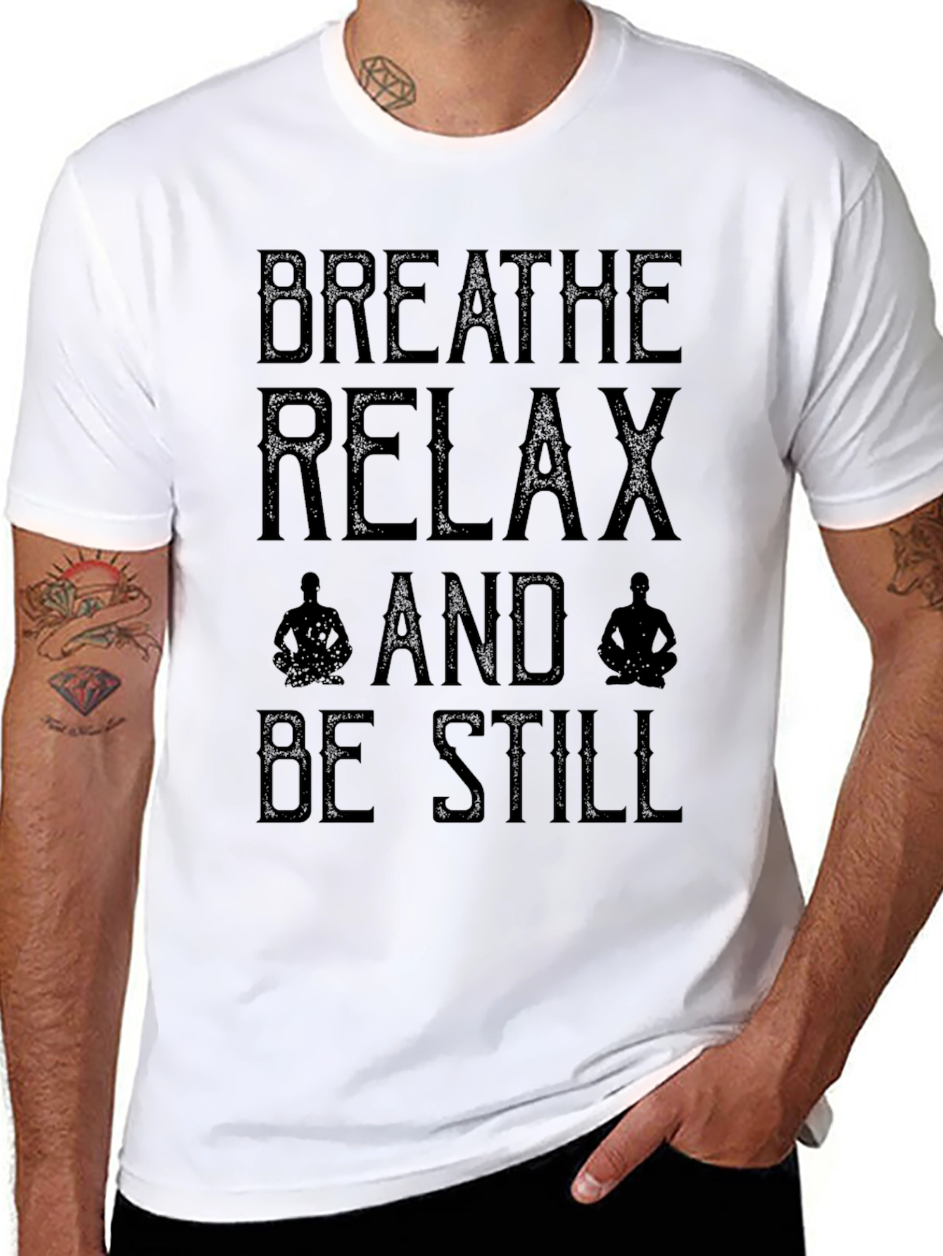 Breathe Relax Be Still Mens Black T-Shirt