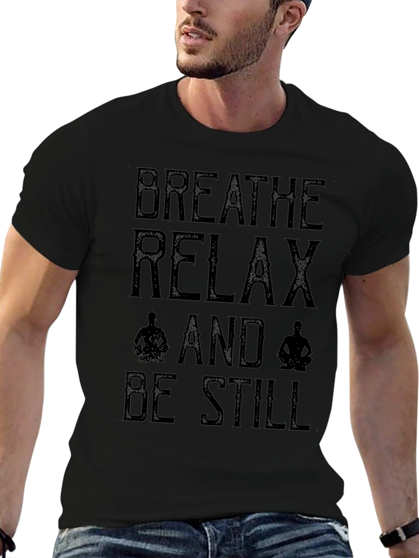 Breathe Relax Be Still Mens Black T-Shirt