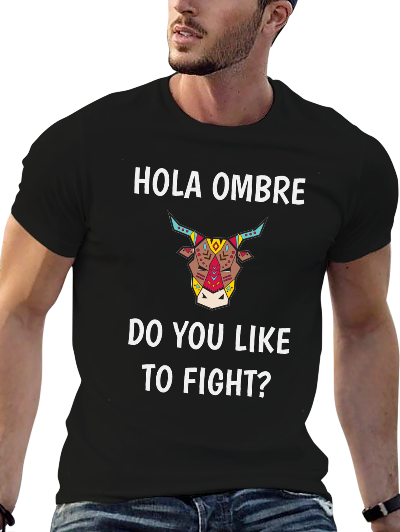 Hola Ombre Fight Bull Black Graphic Tee