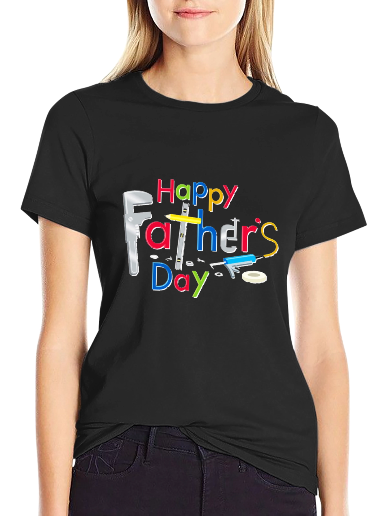 Happy Fathers Day T-Shirt - Black Crew Neck Tee