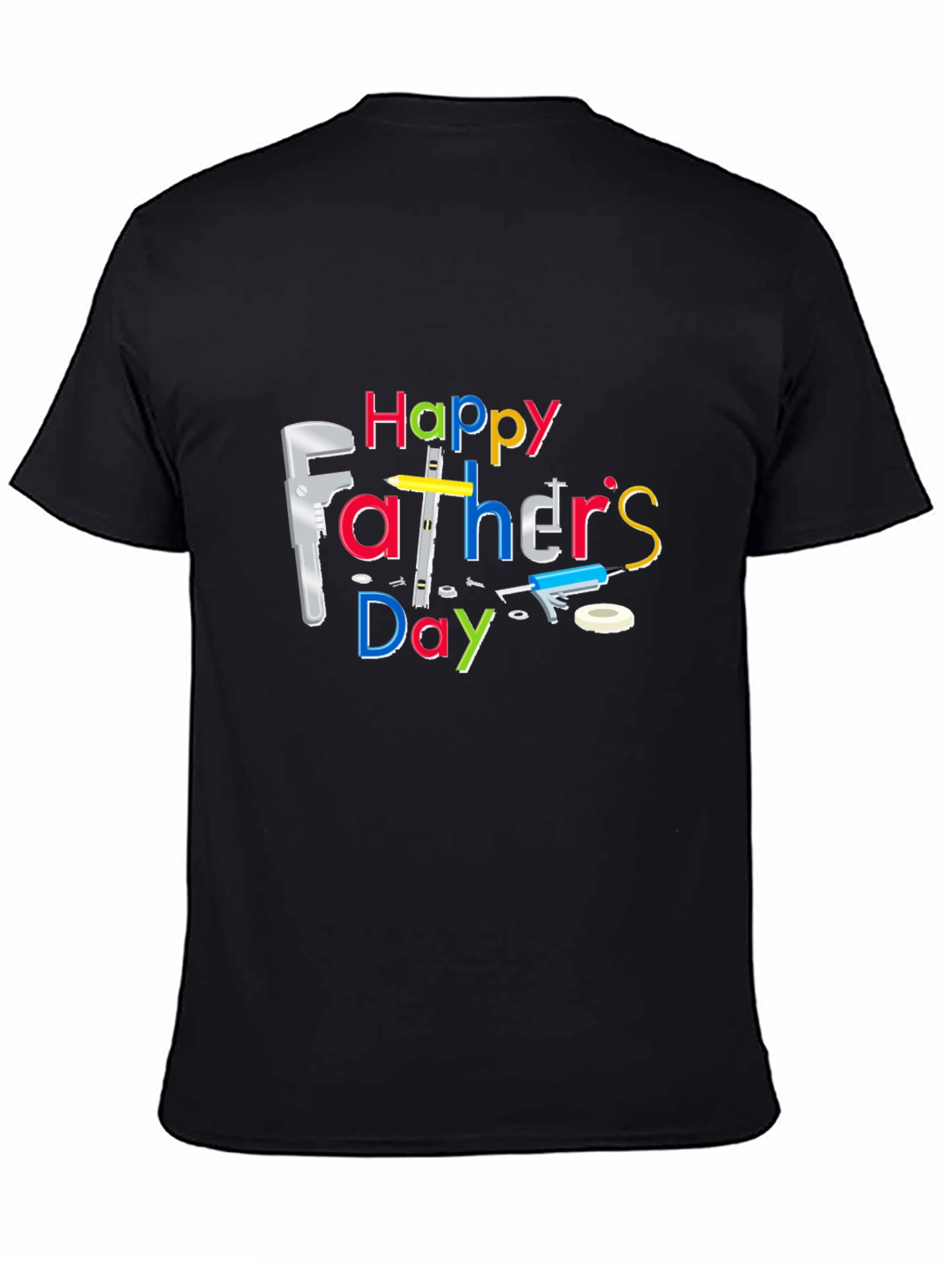 Happy Fathers Day T-Shirt - Black Crew Neck Tee