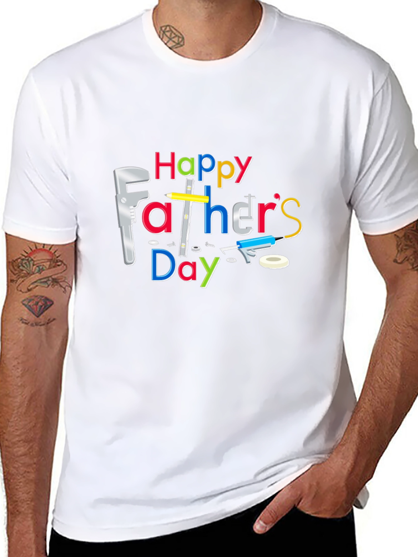 Happy Fathers Day T-Shirt - Black Crew Neck Tee