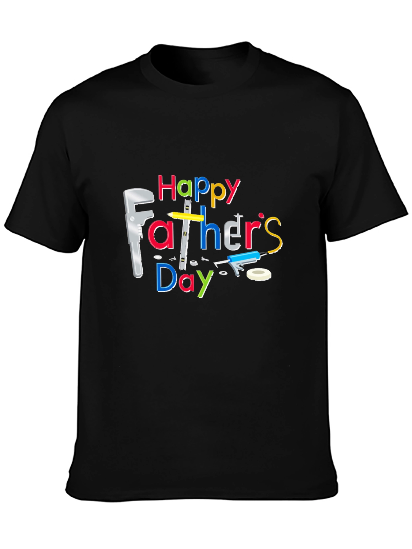 Happy Fathers Day T-Shirt - Black Crew Neck Tee