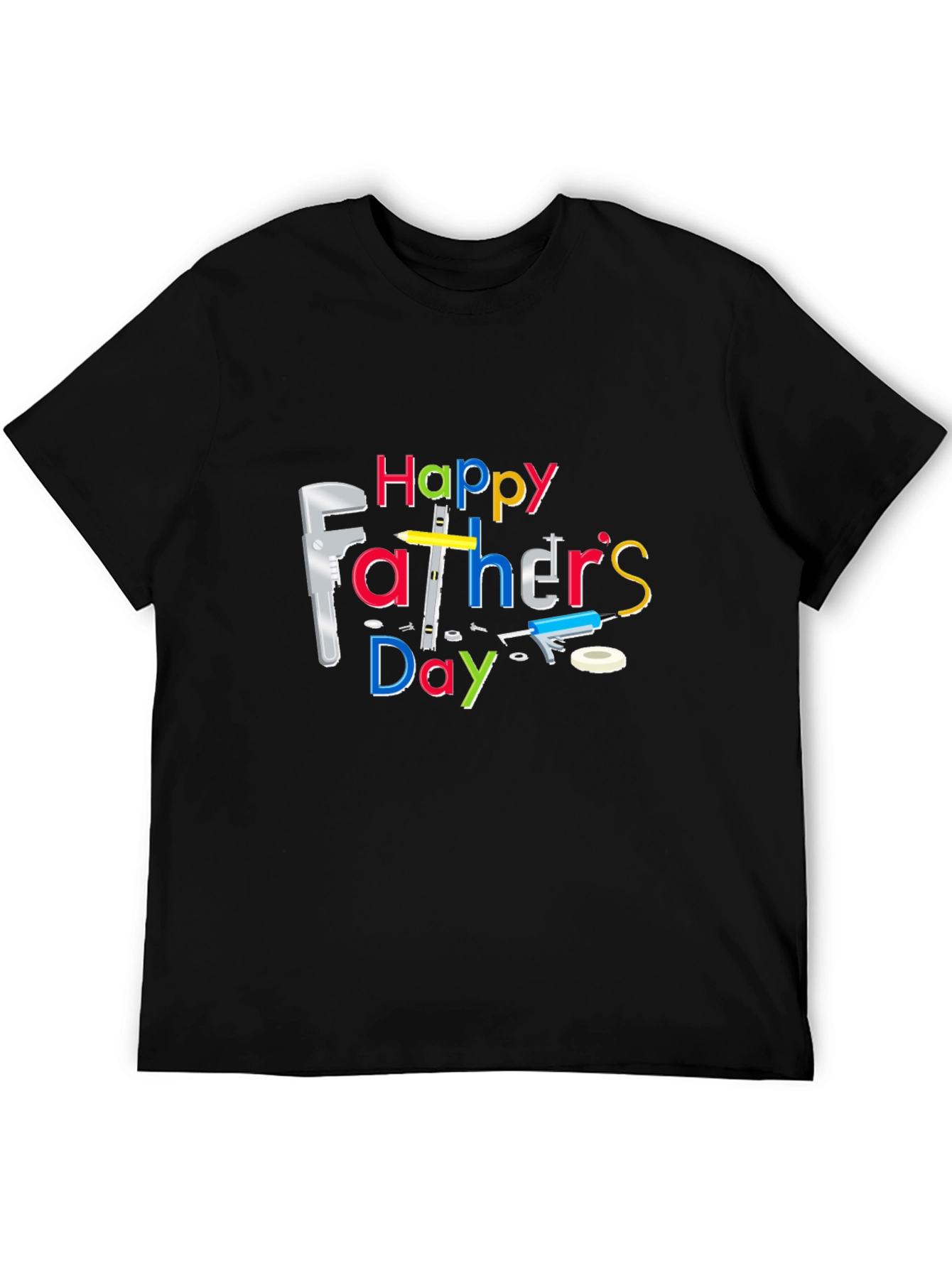 Happy Fathers Day T-Shirt - Black Crew Neck Tee