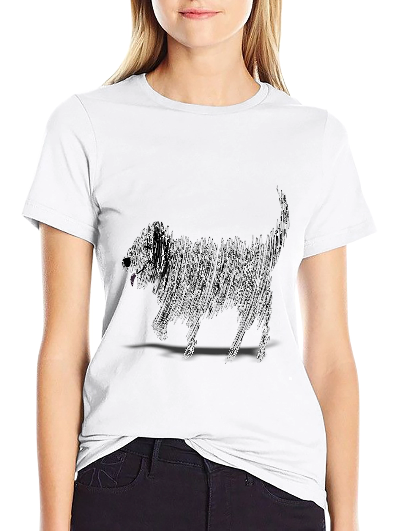Abstract Dog Graphic Tee - Black Cotton T-Shirt