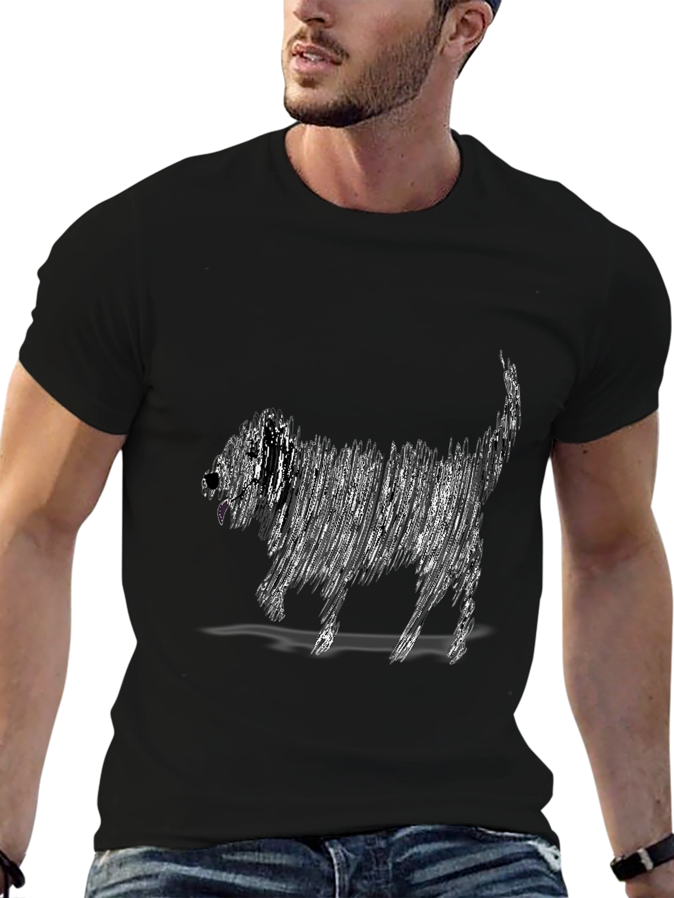 Abstract Dog Graphic Tee - Black Cotton T-Shirt
