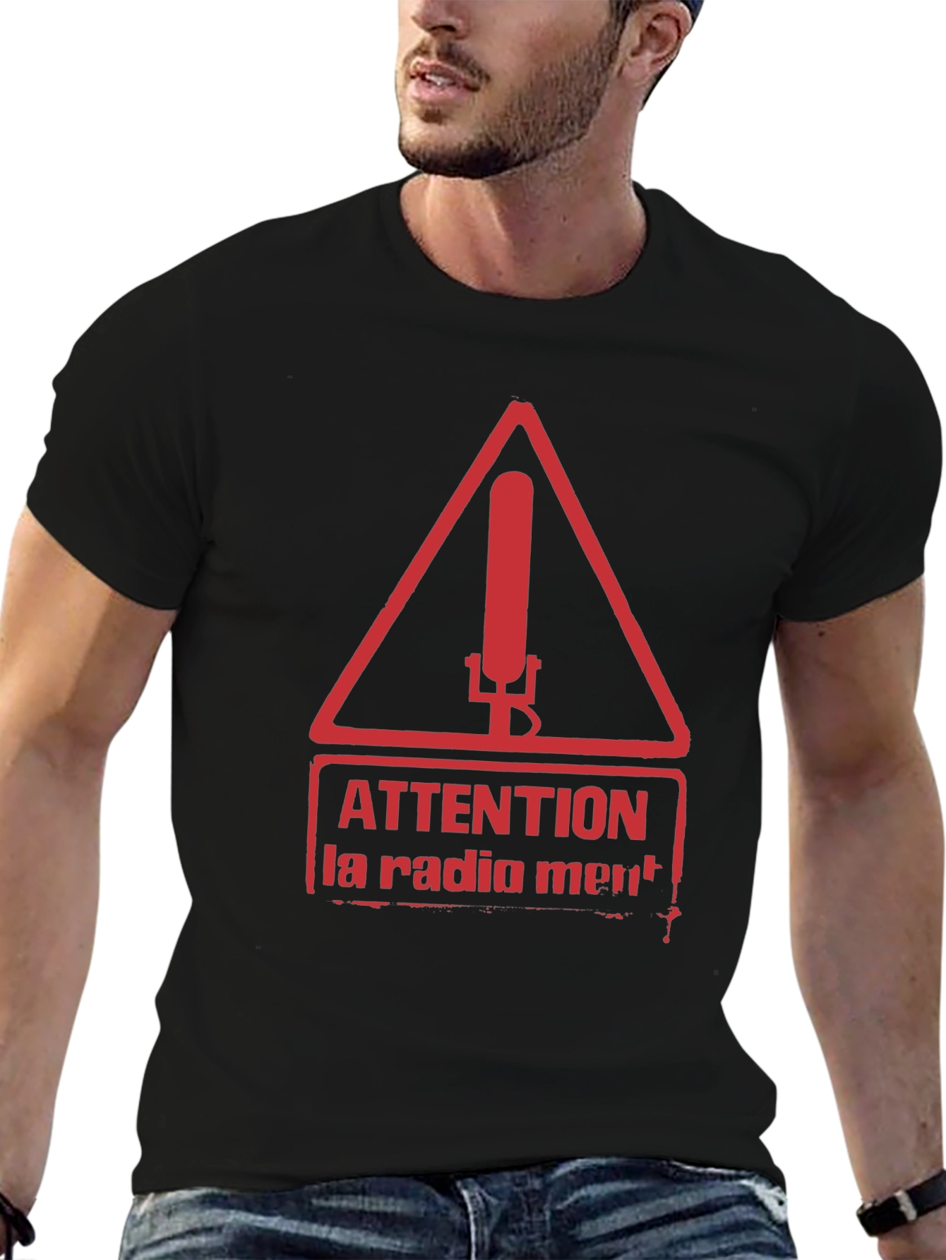 Attention La Radio Ment T-Shirt Black