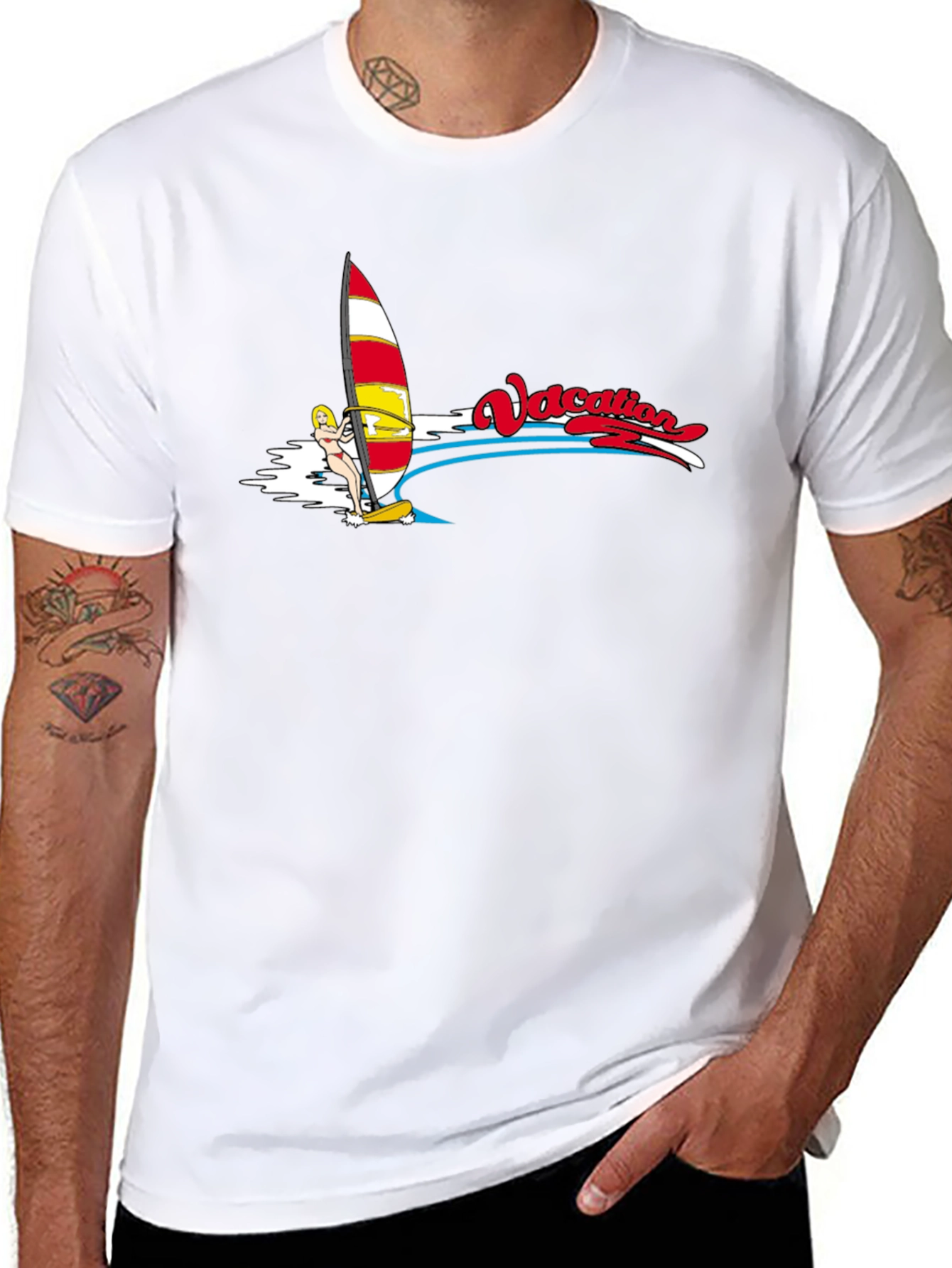 Vacation Windsurfing T-Shirt - Black Cotton Tee