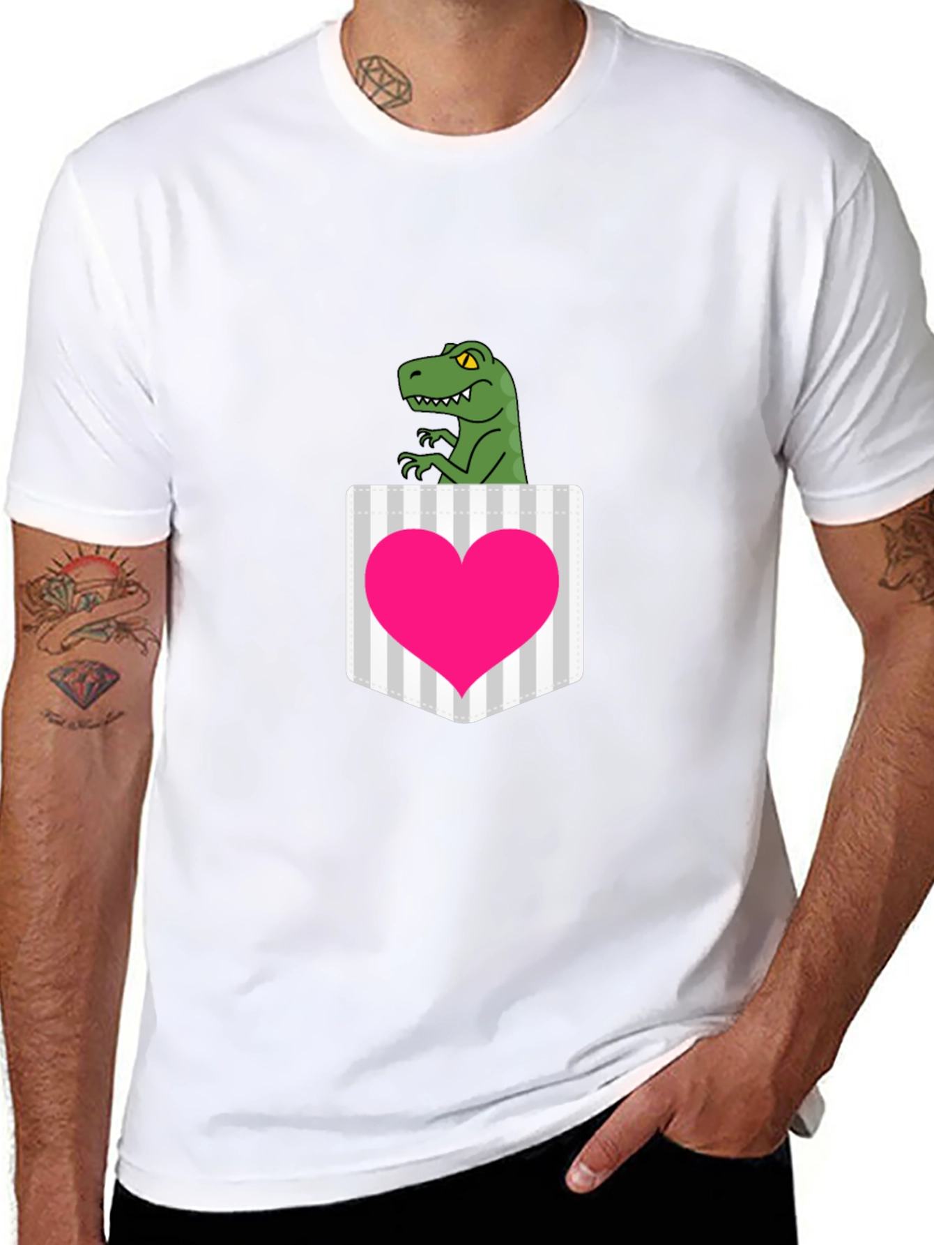 Dino Heart Pocket Graphic Tee - Fun & Unique!