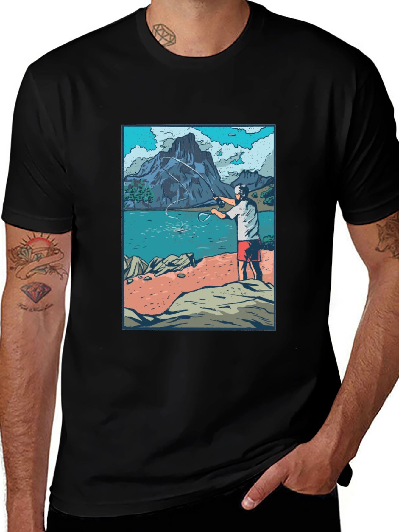 Fisherman Scene Graphic T-Shirt
