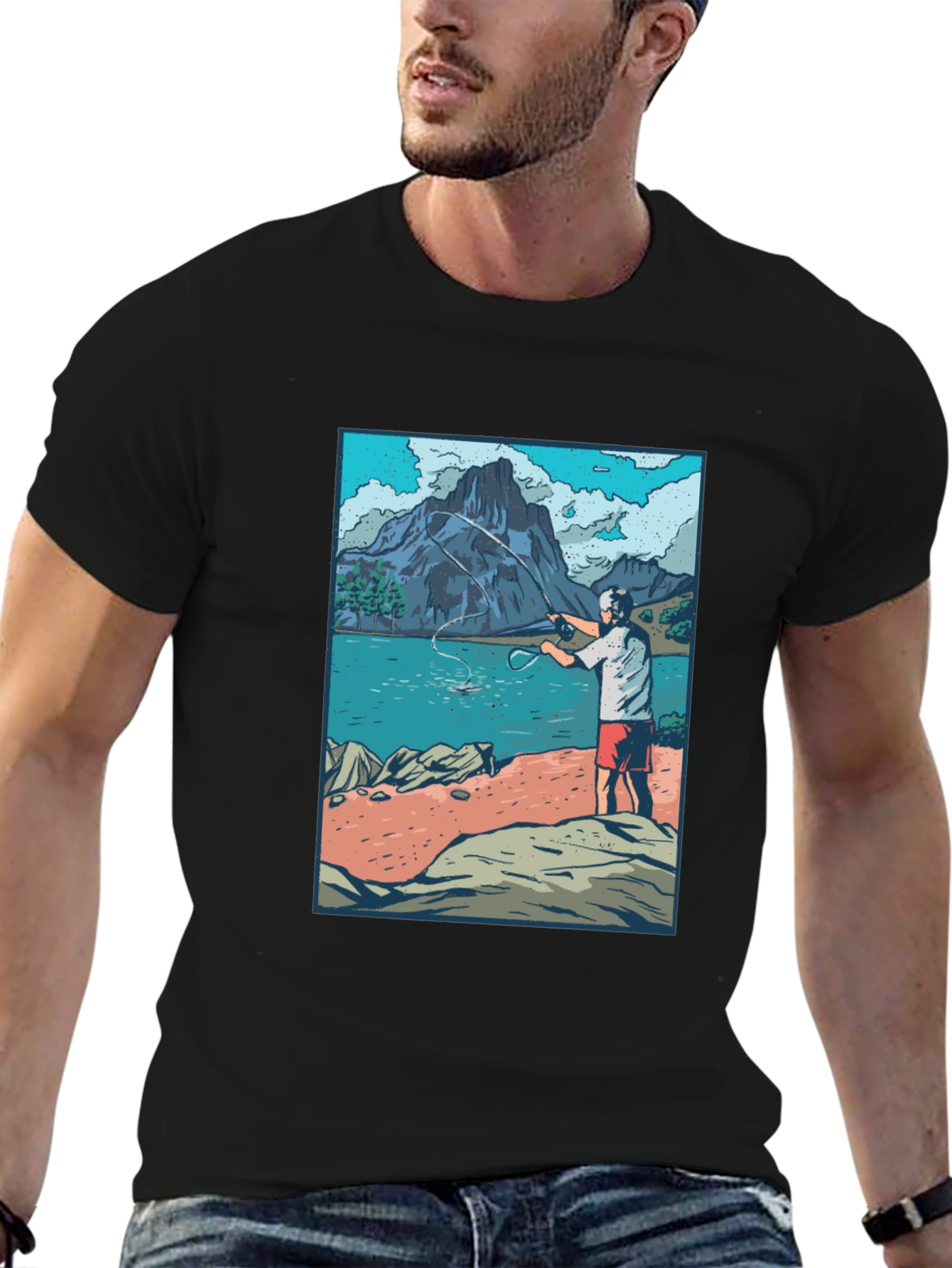 Fisherman Scene Graphic T-Shirt