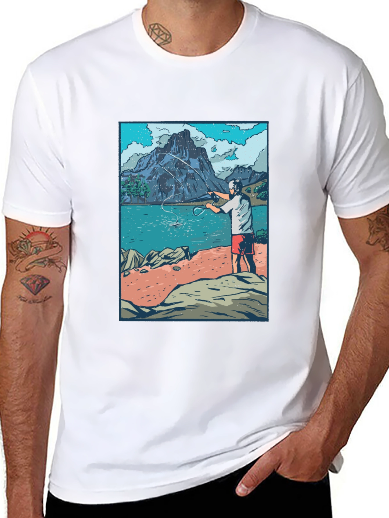 Fisherman Scene Graphic T-Shirt