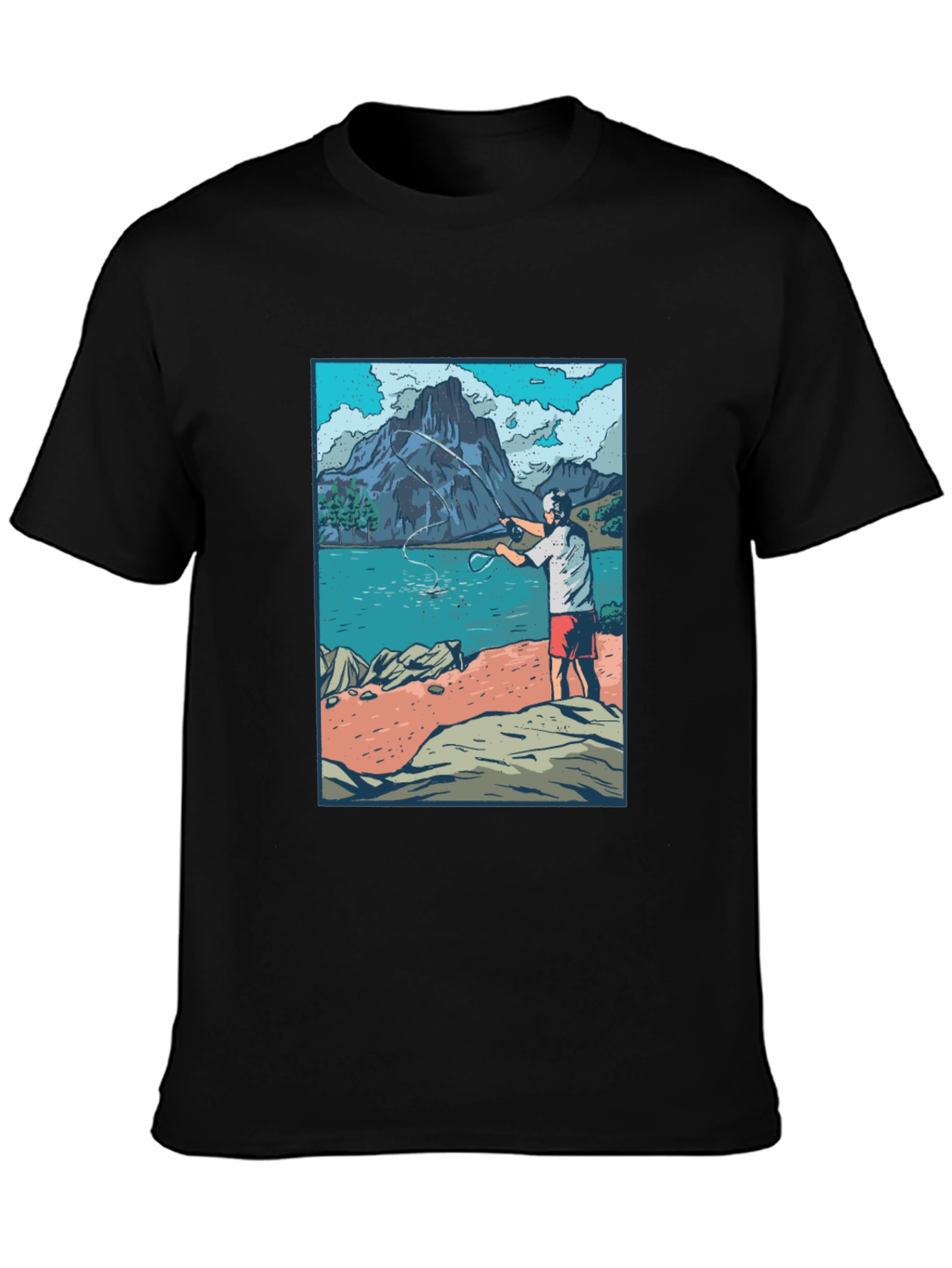 Fisherman Scene Graphic T-Shirt