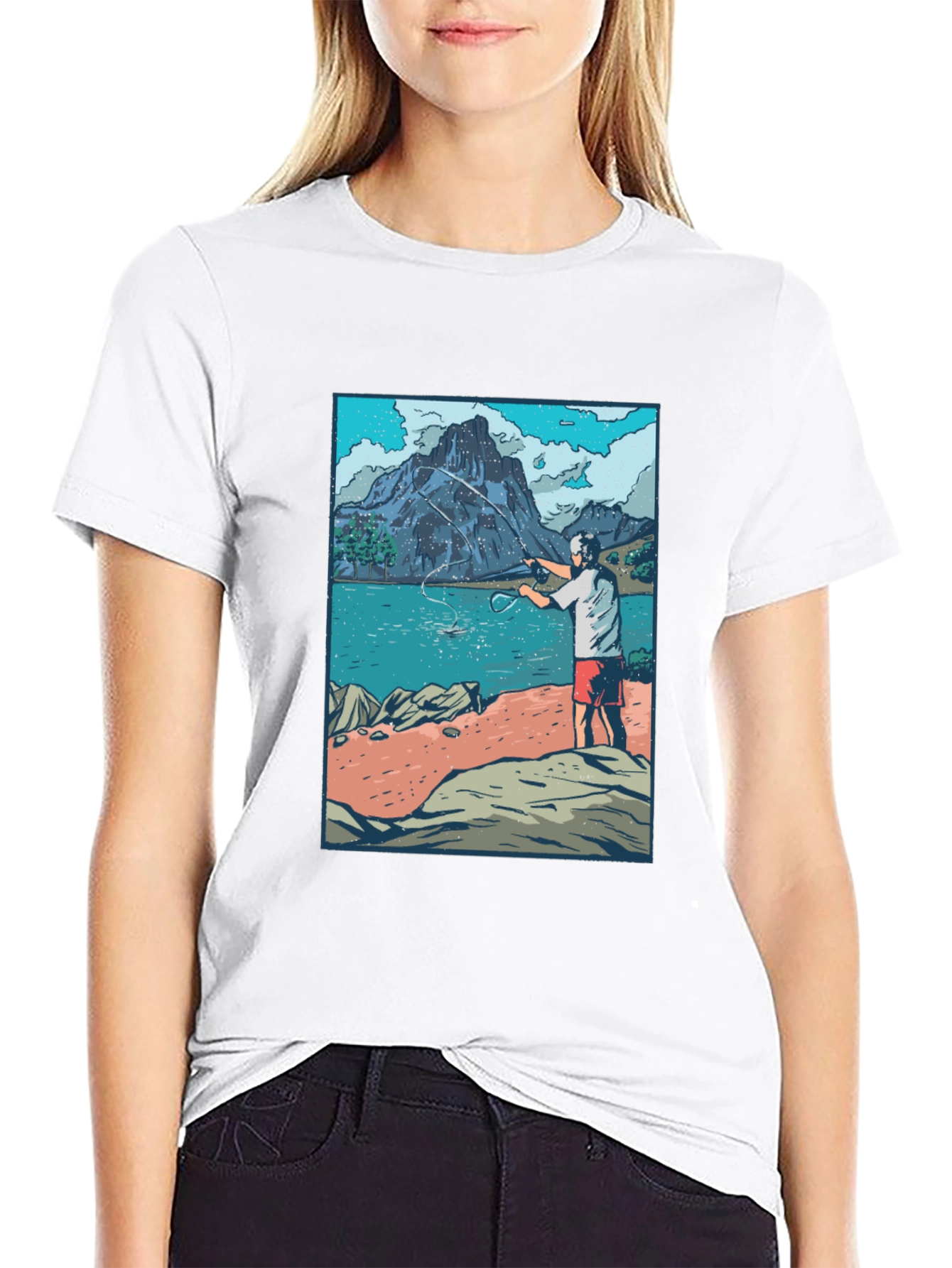 Fisherman Scene Graphic T-Shirt