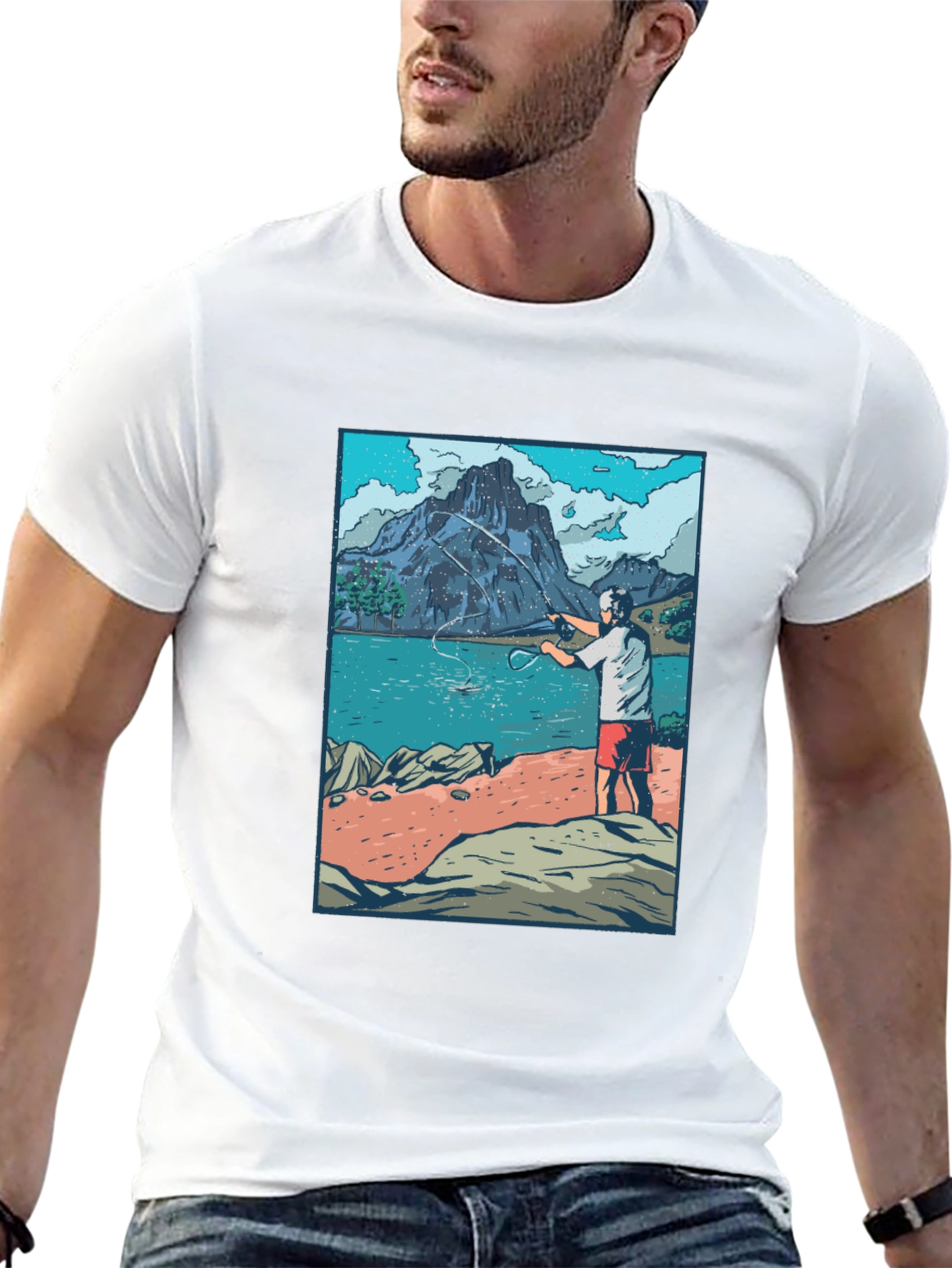 Fisherman Scene Graphic T-Shirt