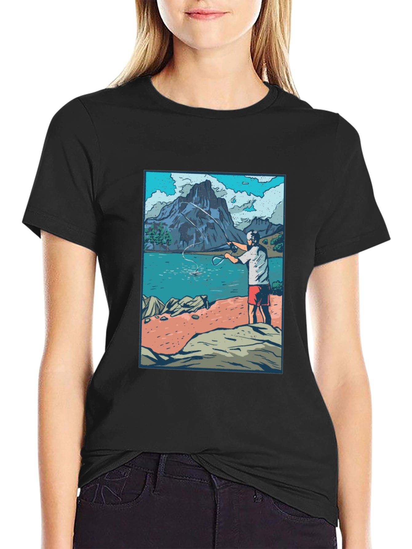 Fisherman Scene Graphic T-Shirt