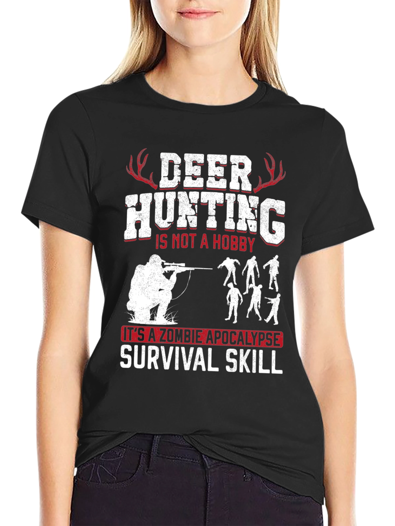 Deer Hunting Zombie Apocalypse Survival Skill Graphic Tee