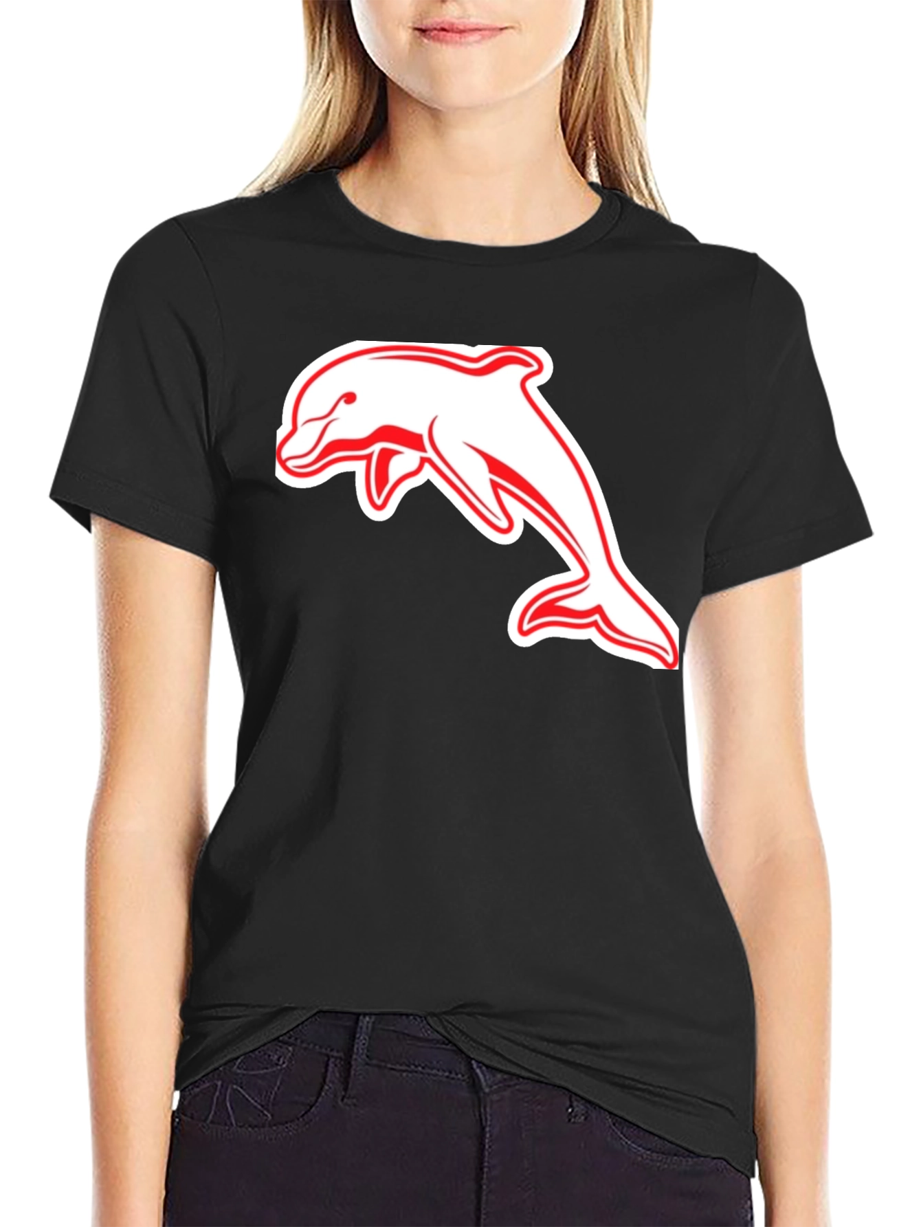 Black T-Shirt with Dolphin Graphic