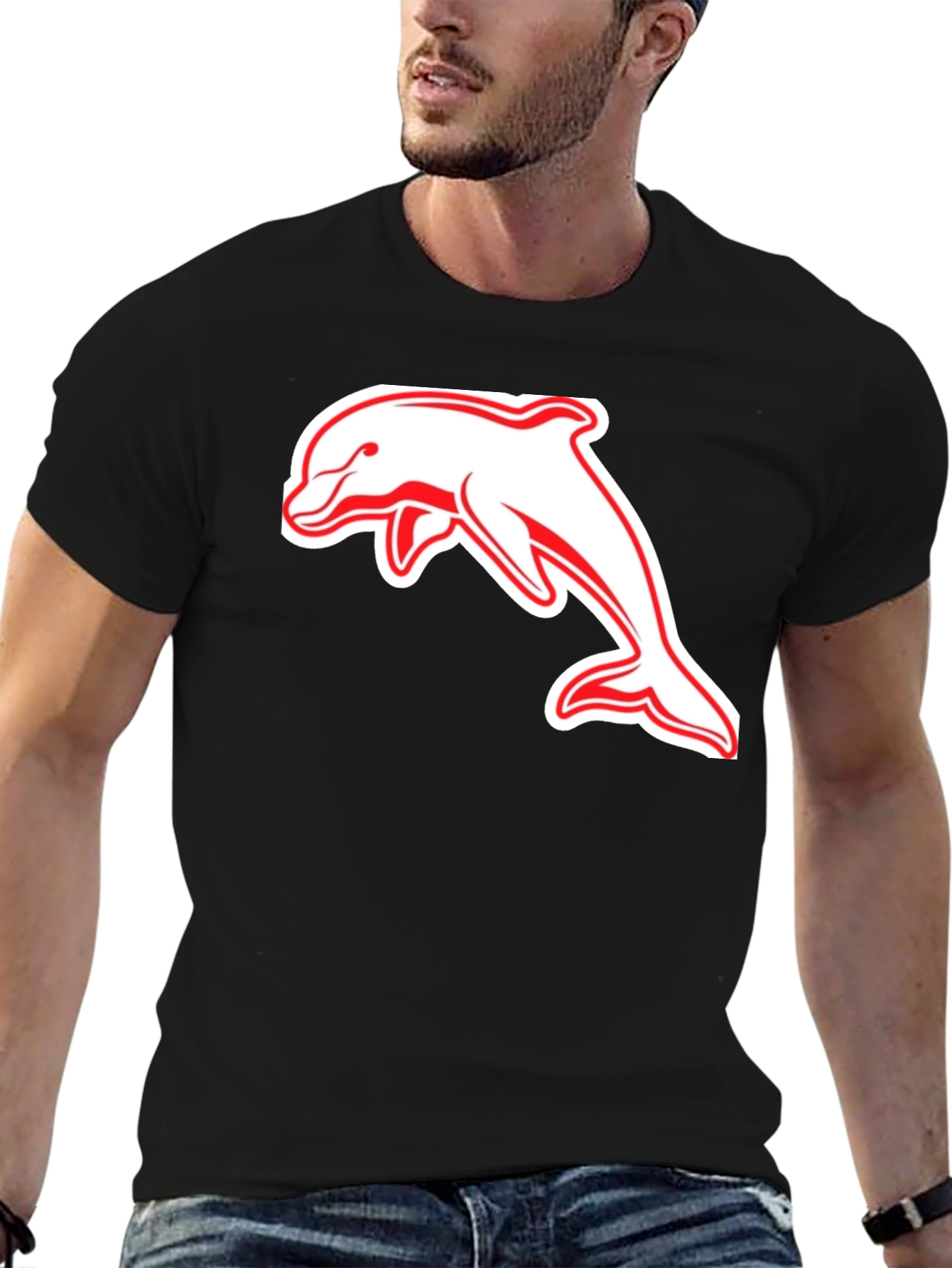 Black T-Shirt with Dolphin Graphic