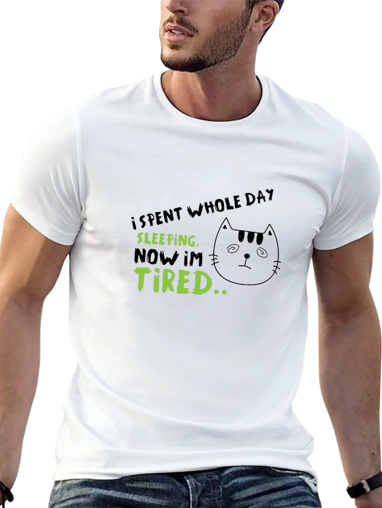 Funny Sleeping Cat T-Shirt - Im Tired Graphic Tee