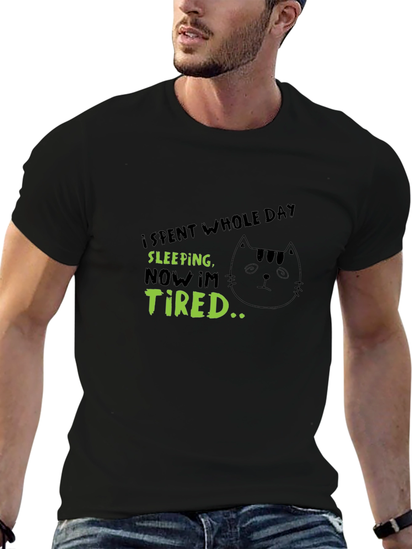 Funny Sleeping Cat T-Shirt - Im Tired Graphic Tee