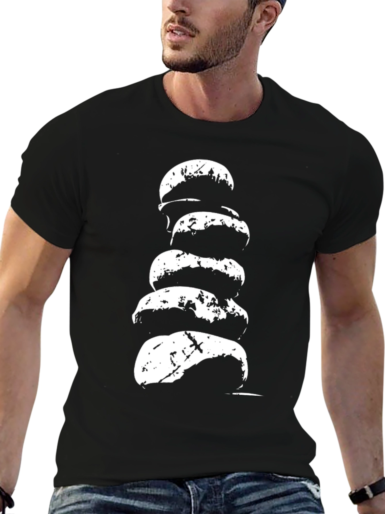 Stacked Rock Graphic Tee - Mens Black Cotton T-Shirt