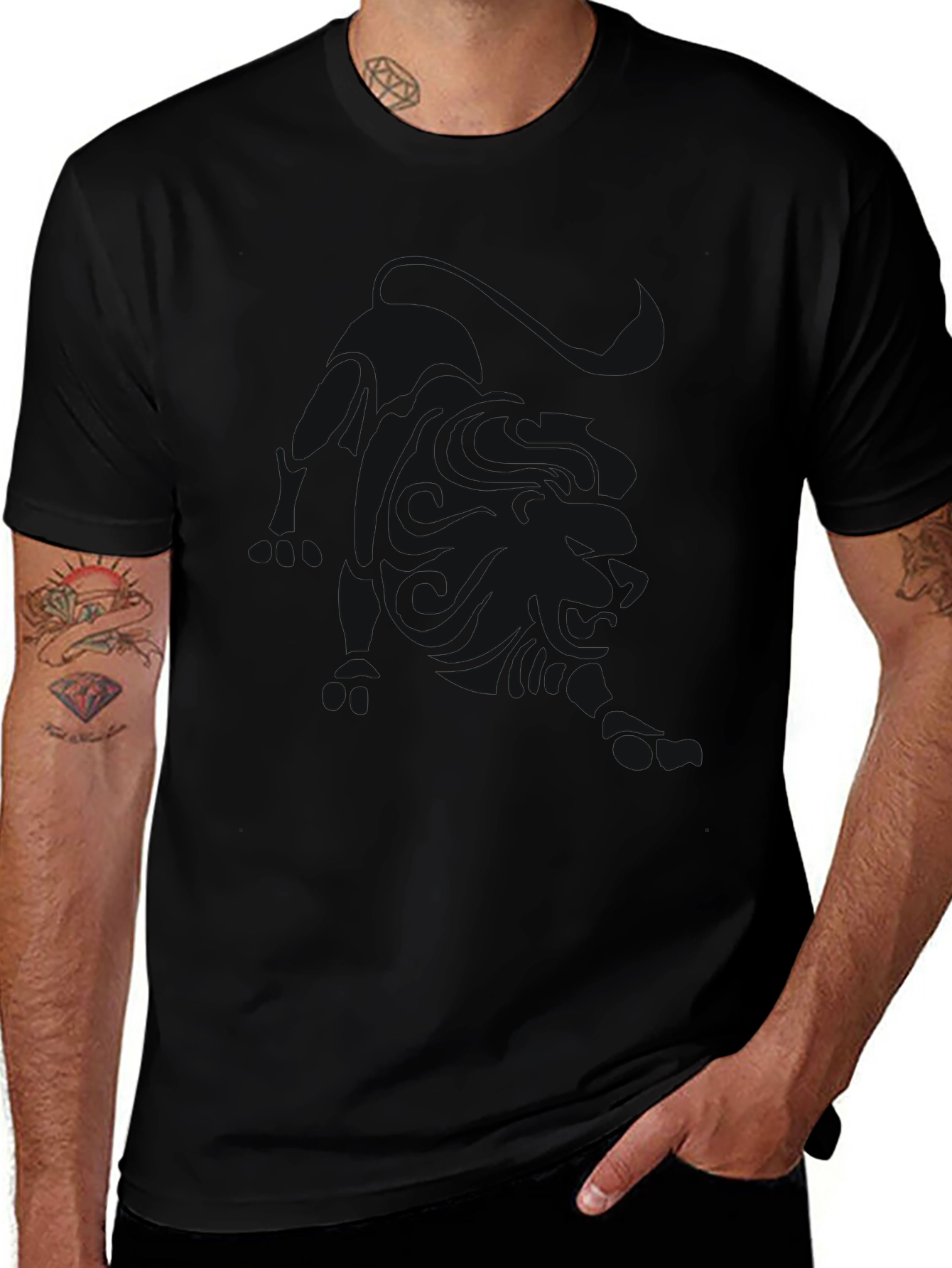 Mens Solid Black Crew Neck Short Sleeve T-Shirt