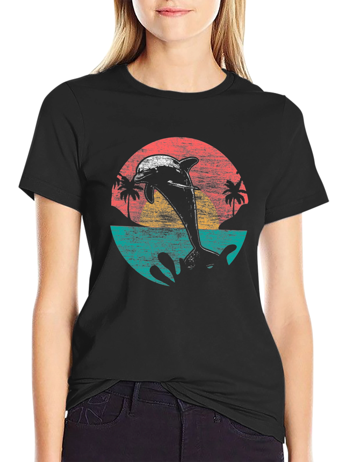 Retro Dolphin Sunset T-Shirt - Coastal Style