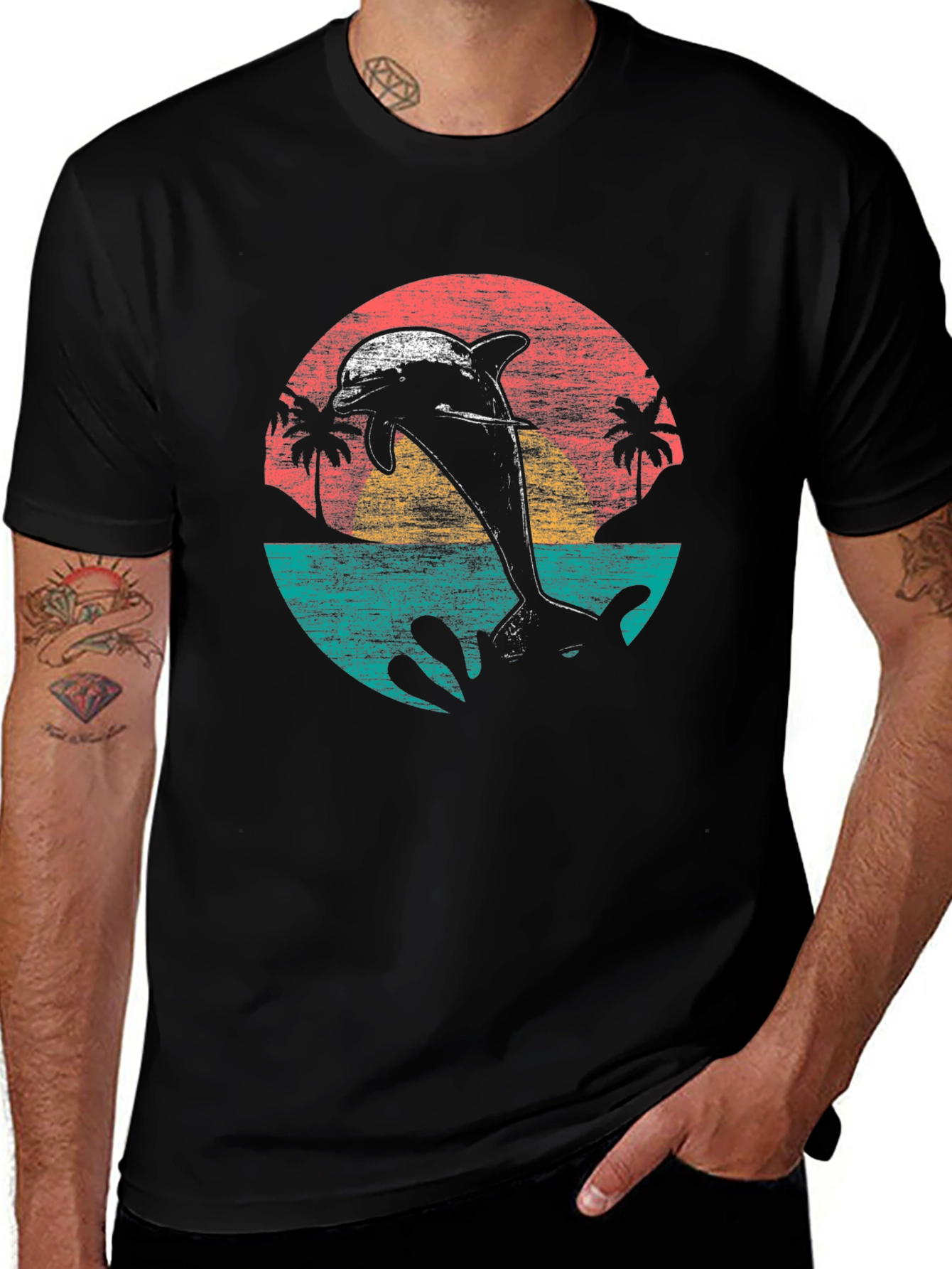Retro Dolphin Sunset T-Shirt - Coastal Style