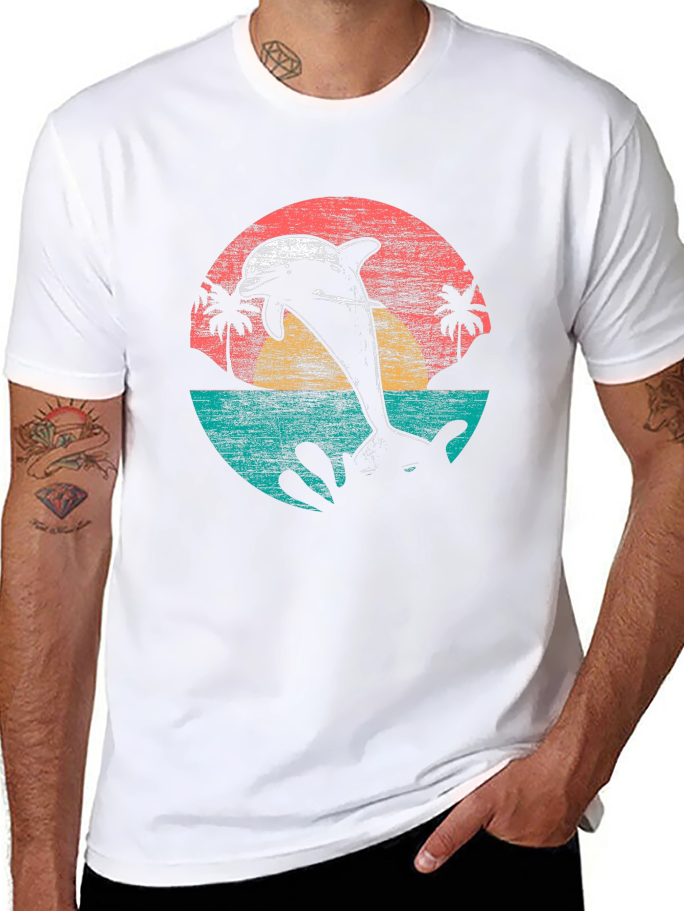 Retro Dolphin Sunset T-Shirt - Coastal Style