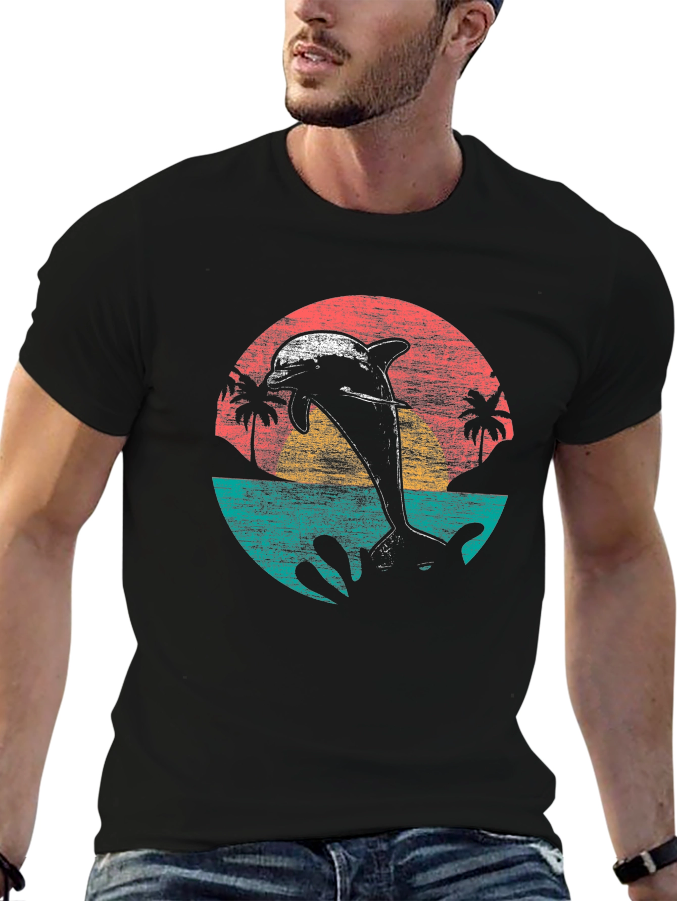 Retro Dolphin Sunset T-Shirt - Coastal Style