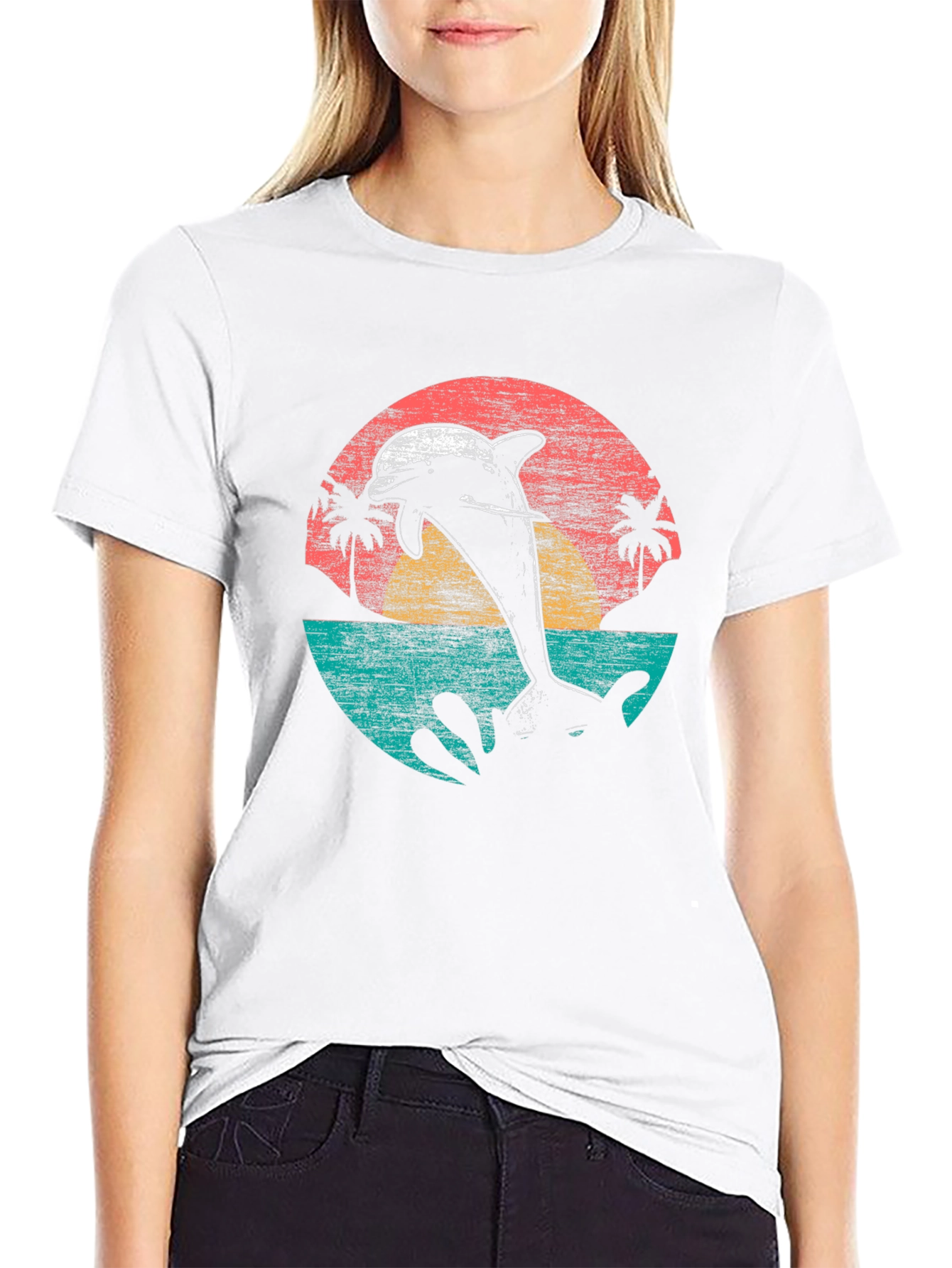 Retro Dolphin Sunset T-Shirt - Coastal Style