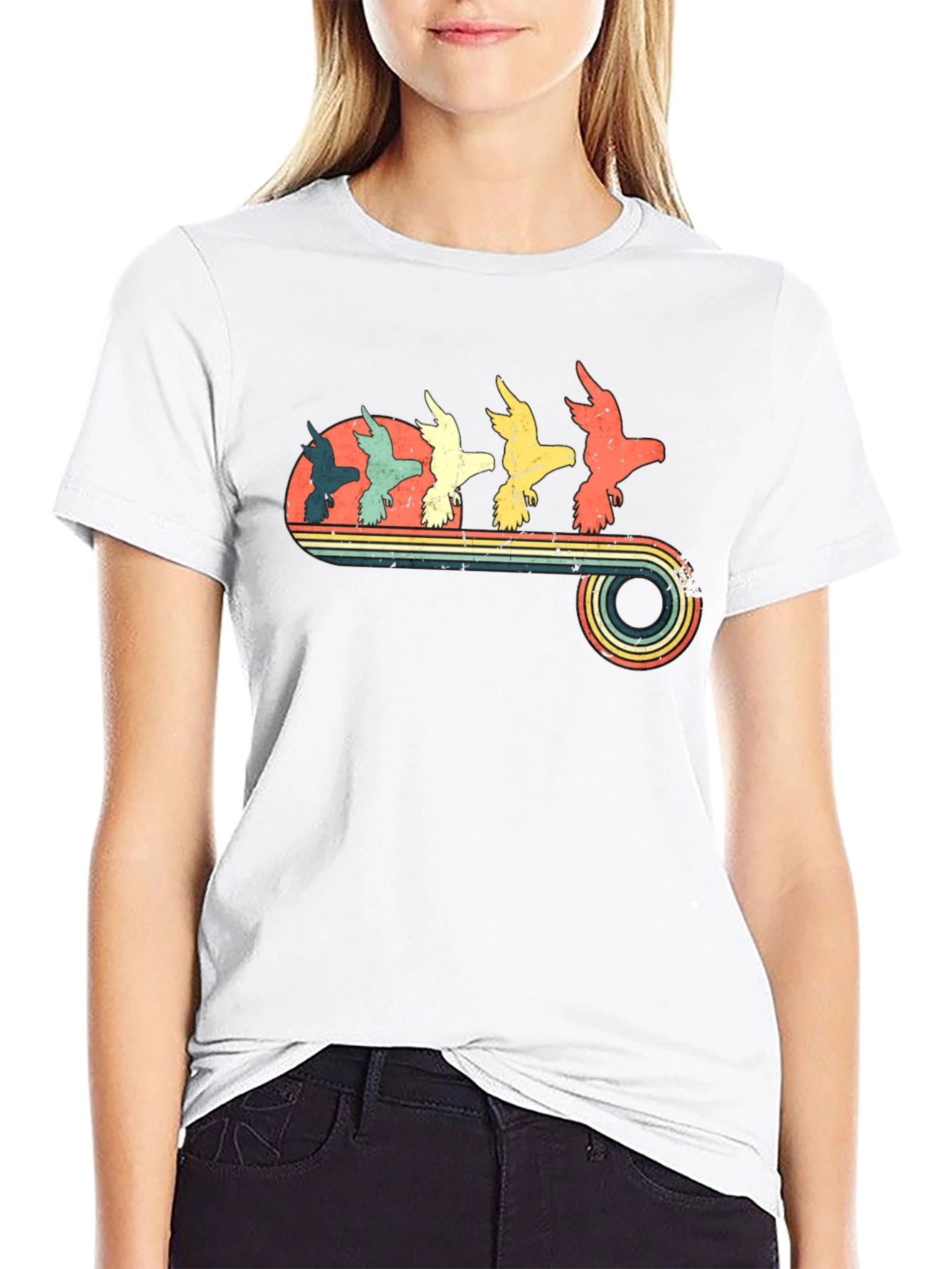 Retro Bird Sunset Graphic T-Shirt