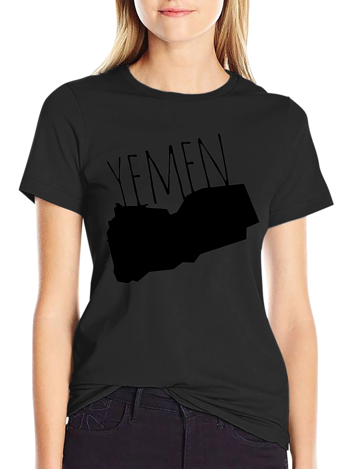 Yemen Map Graphic Tee - Black Cotton T-Shirt
