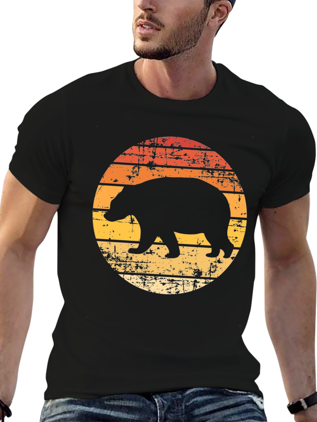 Retro Bear Graphic Tee - Black