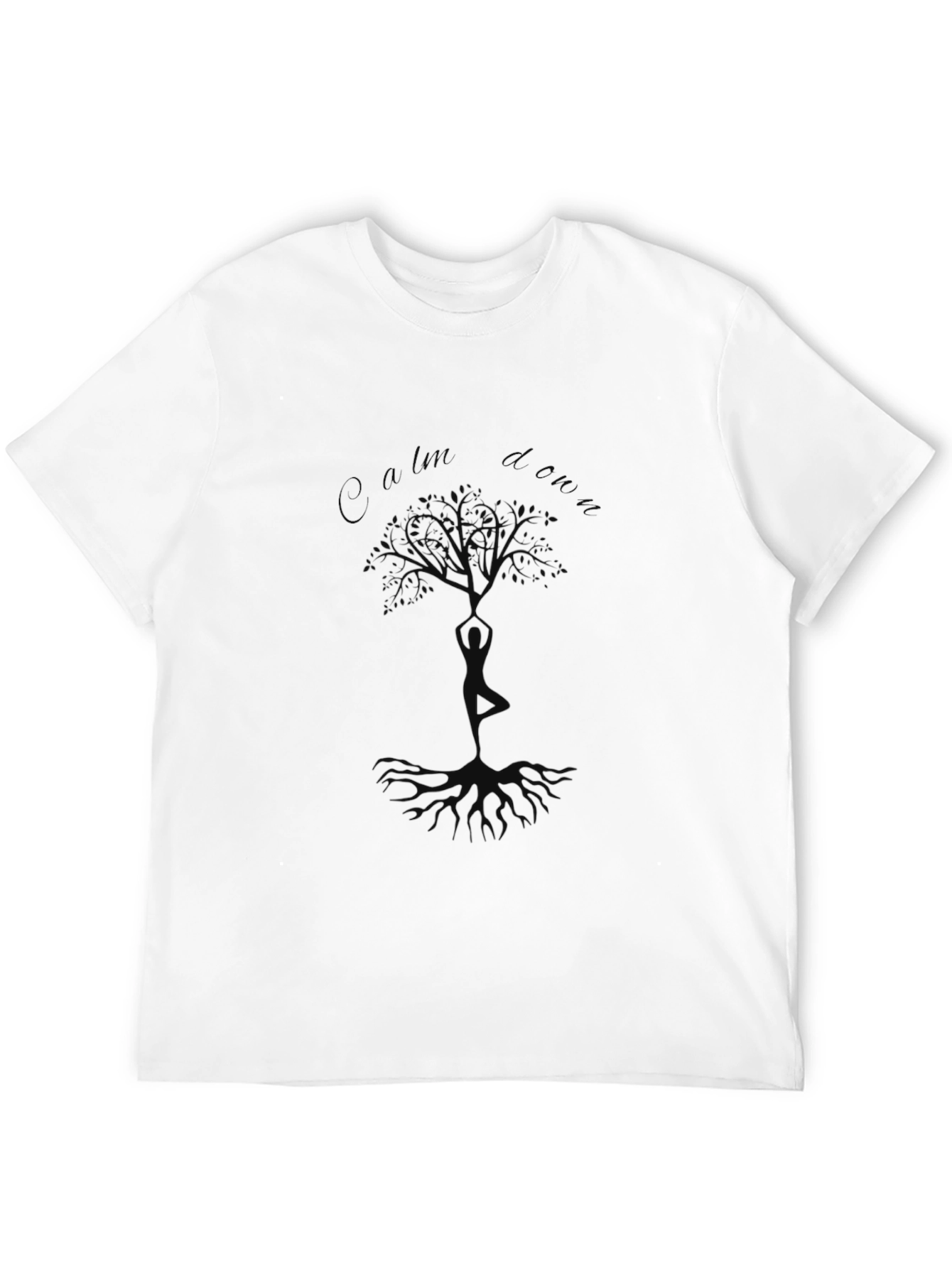 Calm Down Yoga Tree Black T-Shirt