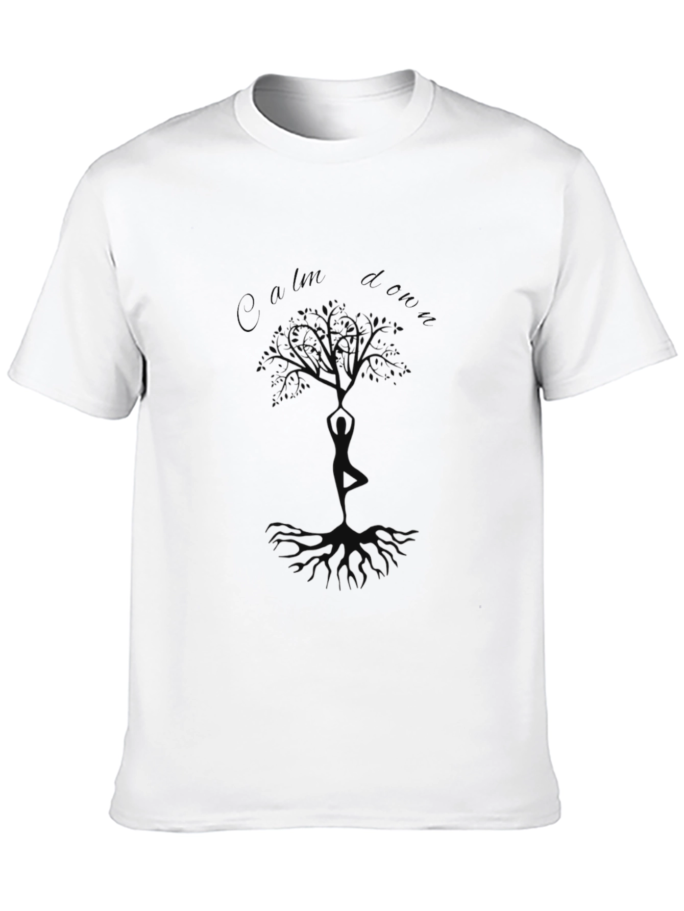 Calm Down Yoga Tree Black T-Shirt