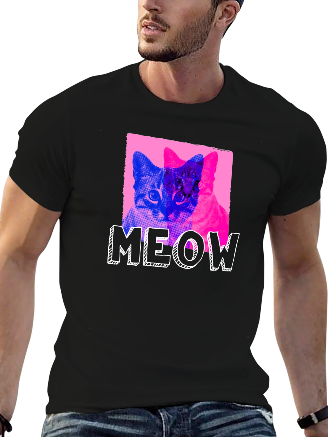 Meow Cat Graphic T-Shirt - Novelty Pet Lover Tee